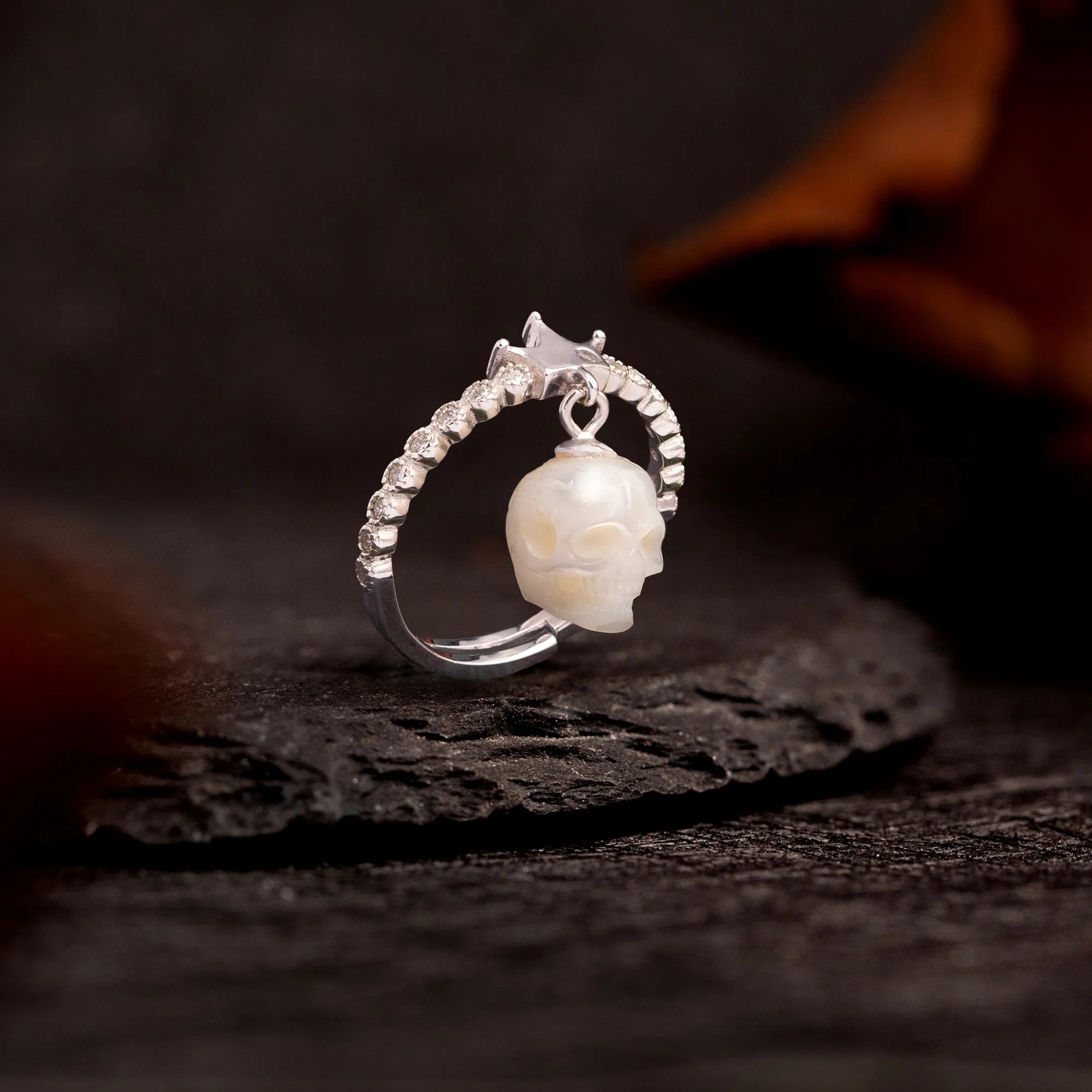 Hanging Crown Pearl Skull Ring sold by Belle Juri product image thumbnail 3