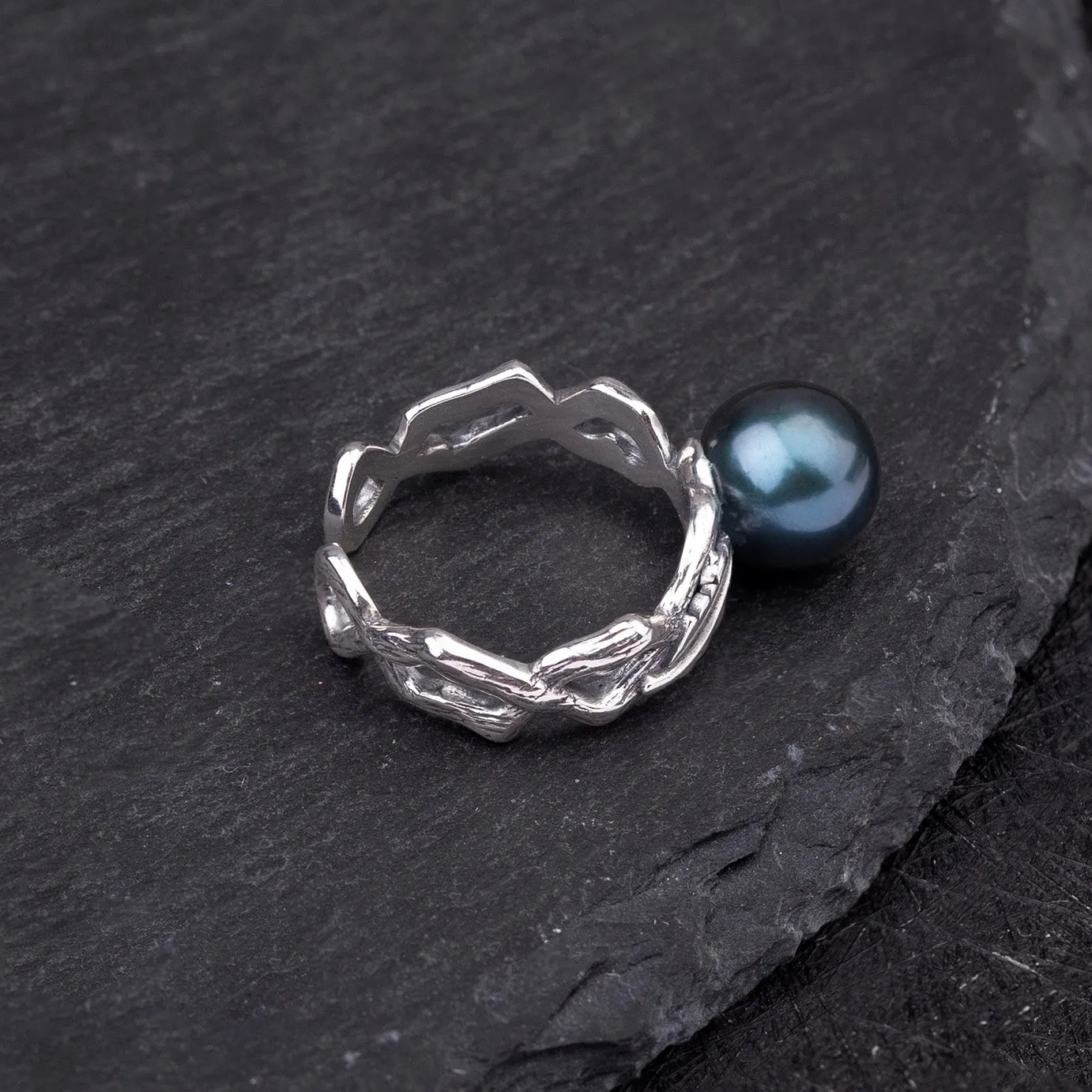 Vintage Leaf Branch Black Tahitian Pearl Ring sold by Belle Juri product image thumbnail 2