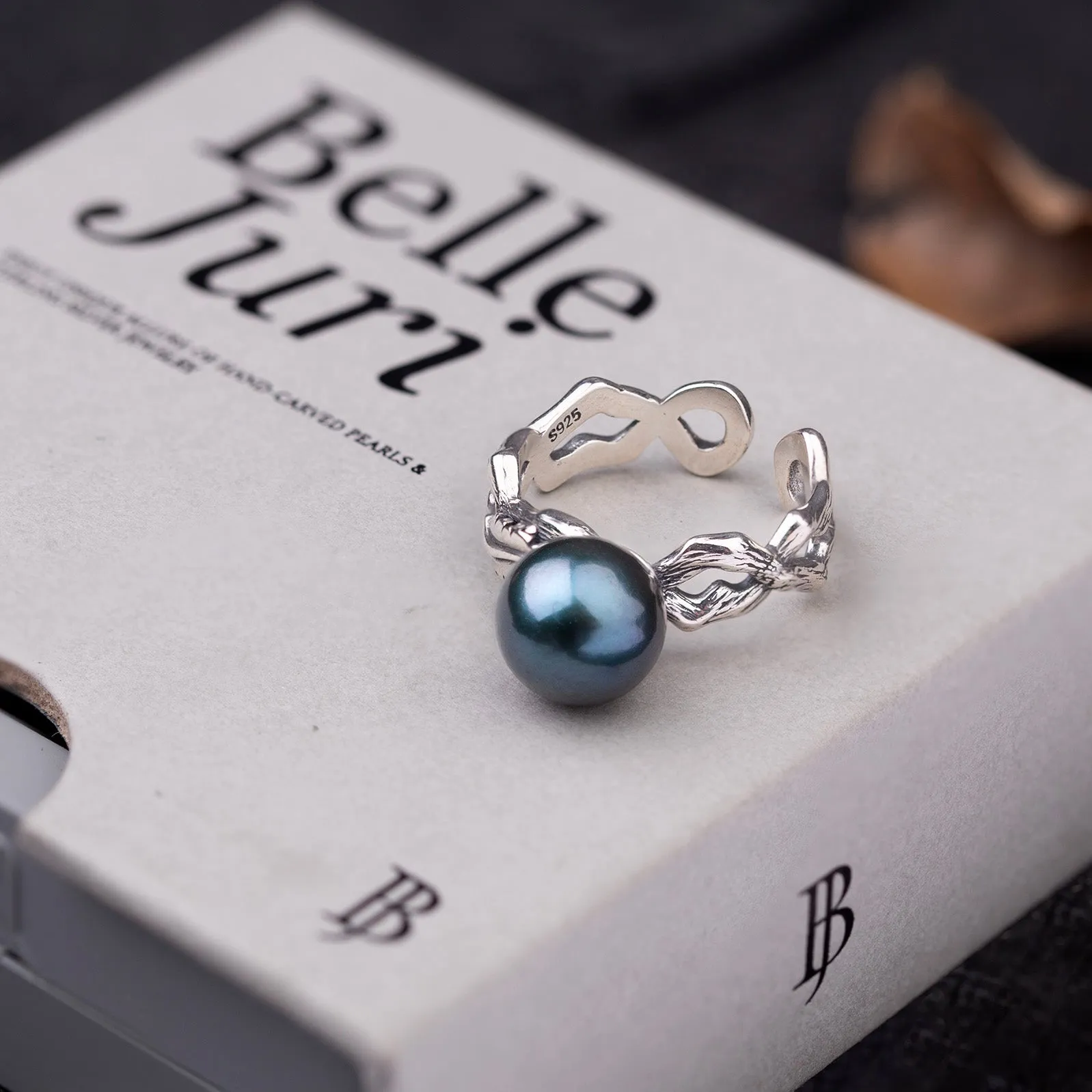 Vintage Leaf Branch Black Tahitian Pearl Ring sold by Belle Juri product image thumbnail 4