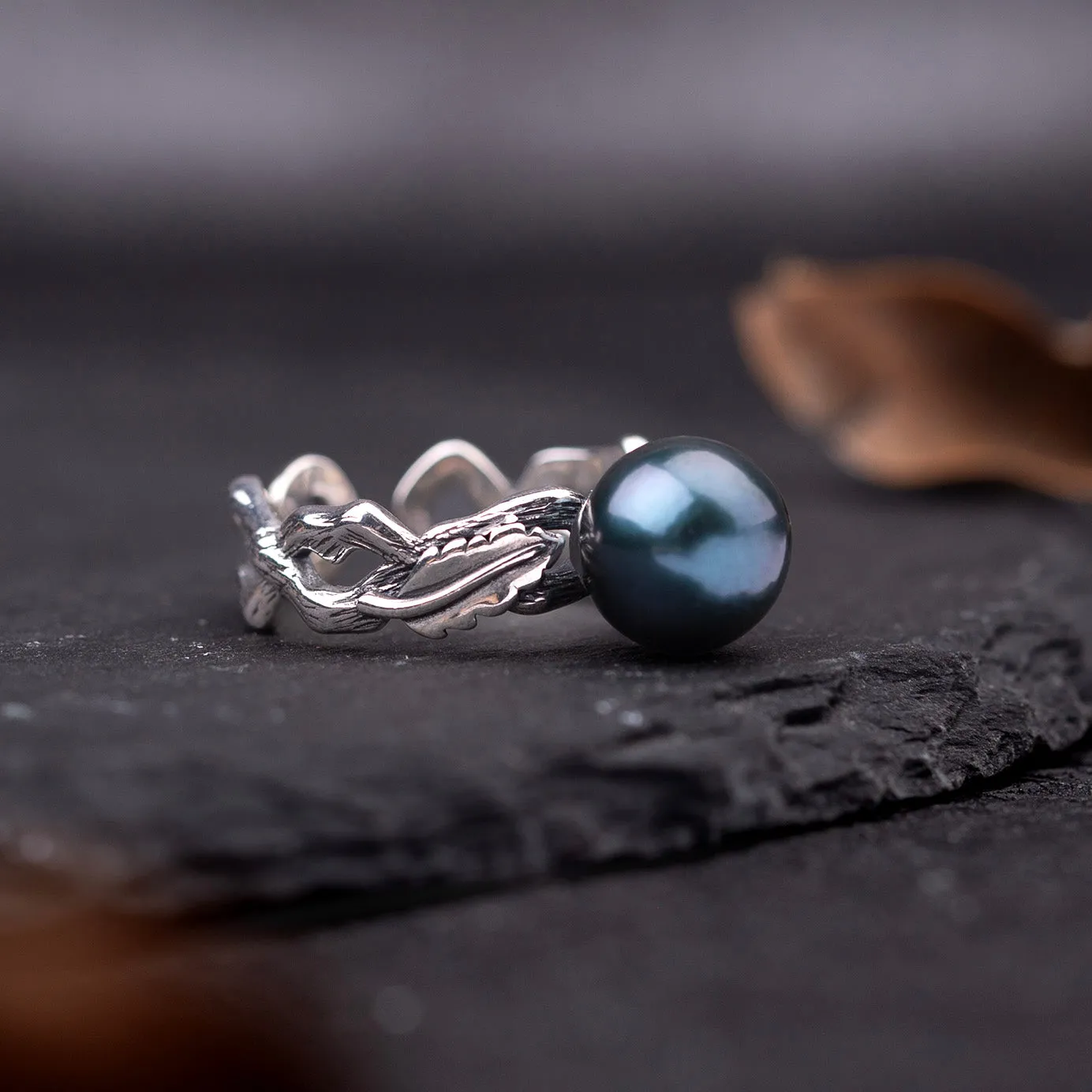 Vintage Leaf Branch Black Tahitian Pearl Ring sold by Belle Juri product image thumbnail 3