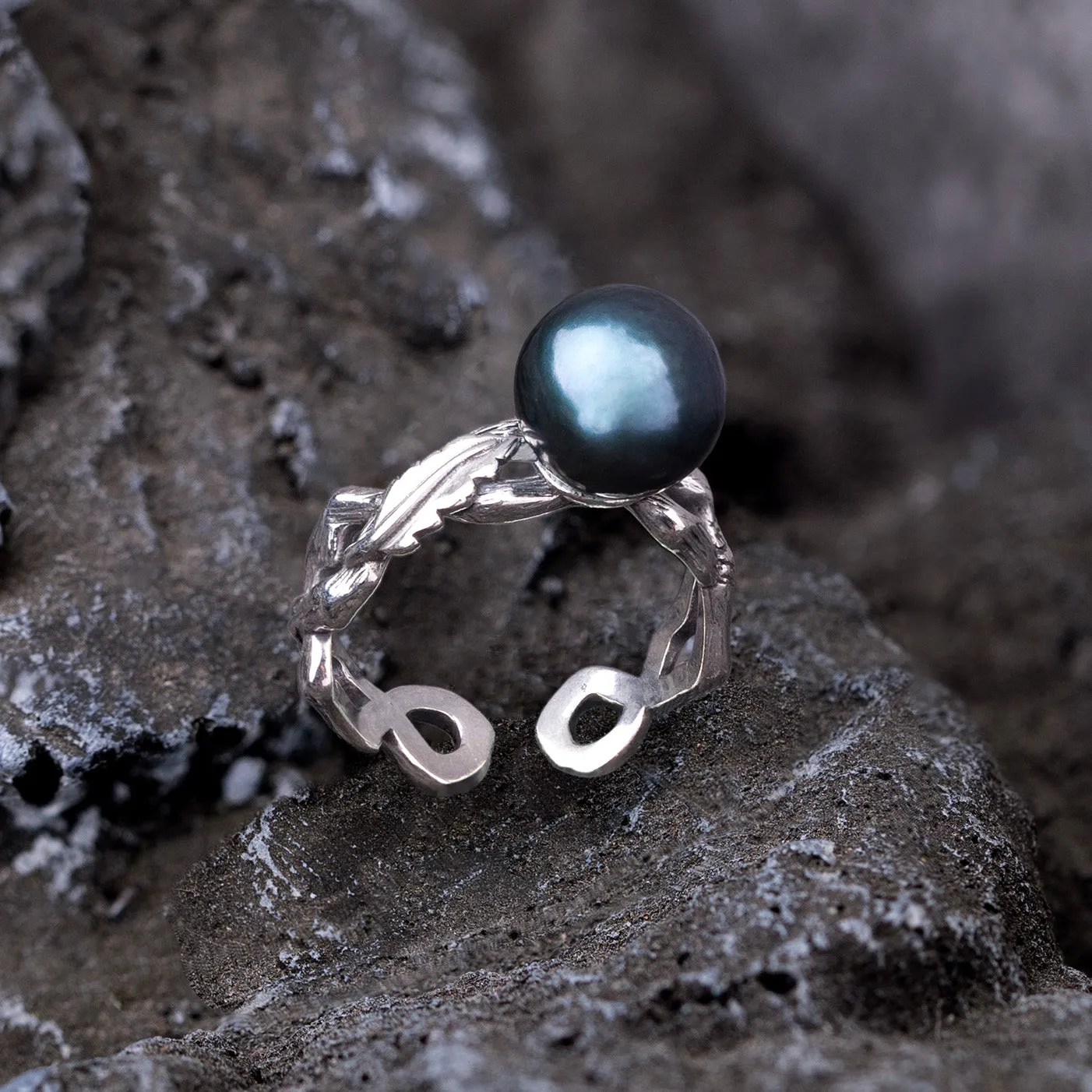 Vintage Leaf Branch Black Tahitian Pearl Ring sold by Belle Juri