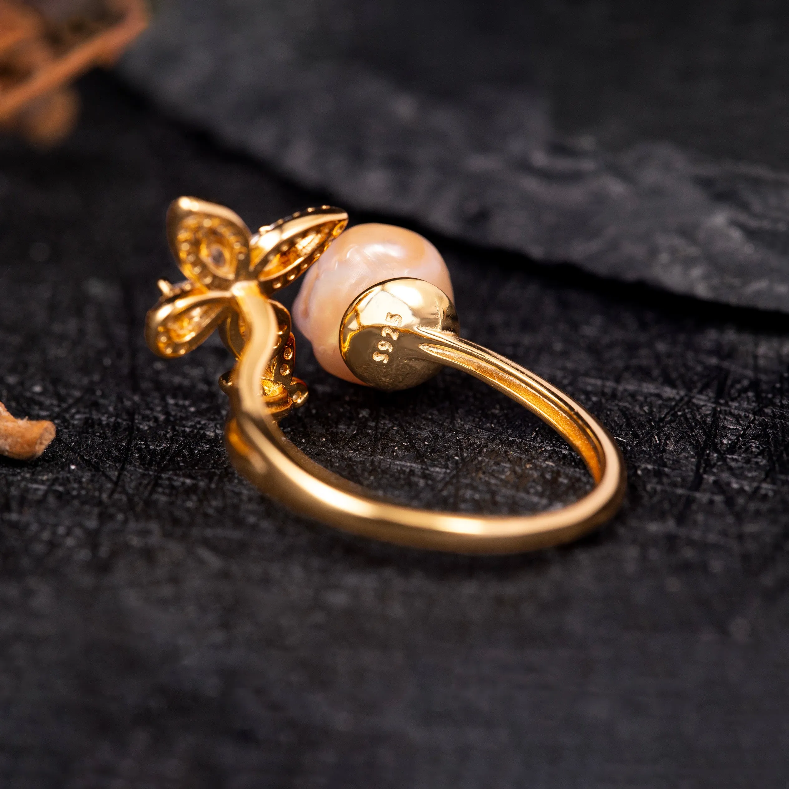 Zirconia Butterfly Pearl Skull Ring sold by Belle Juri product image thumbnail 4