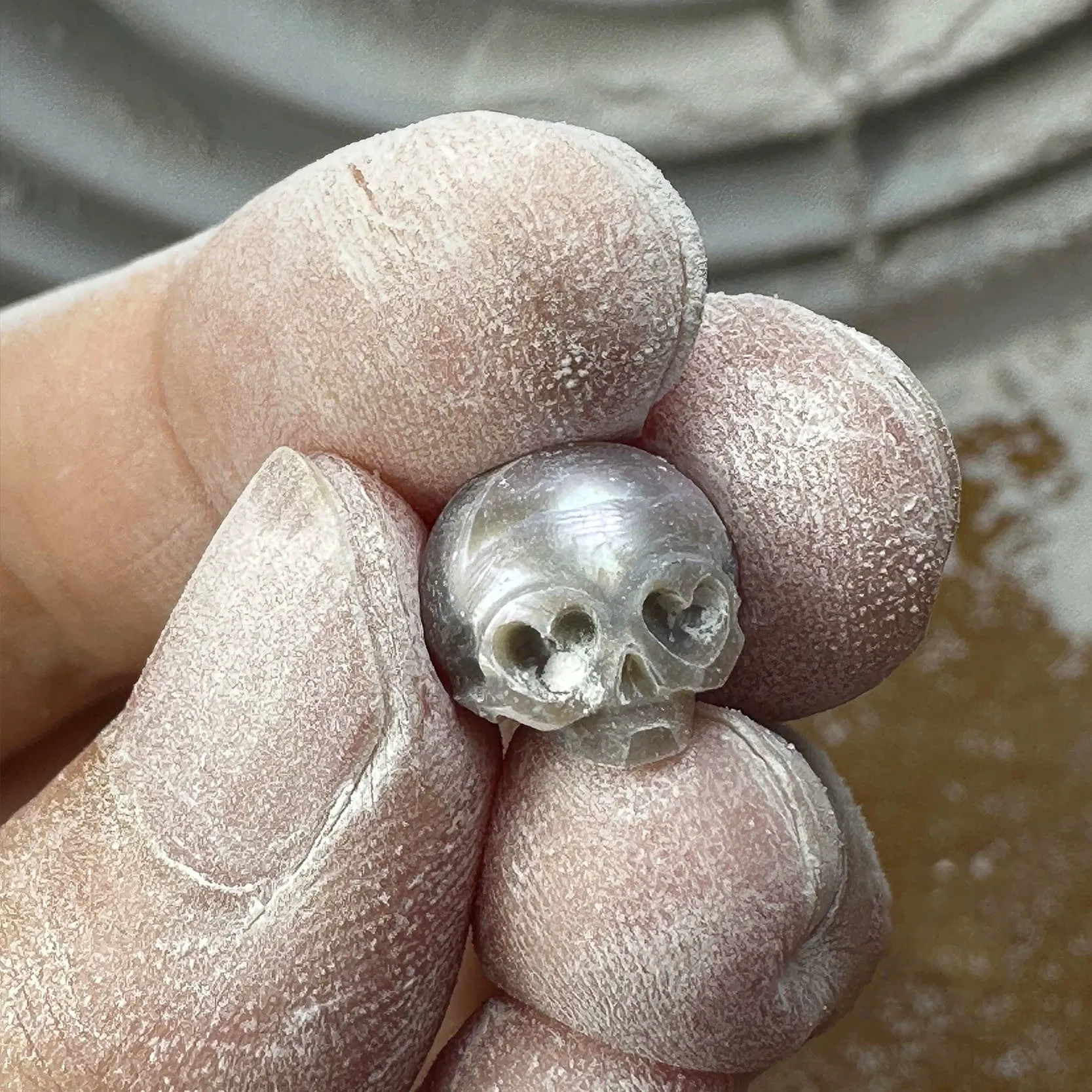 Heart Eyes Minimalist 4A Pearl Skull Necklace sold by Belle Juri product image thumbnail 5