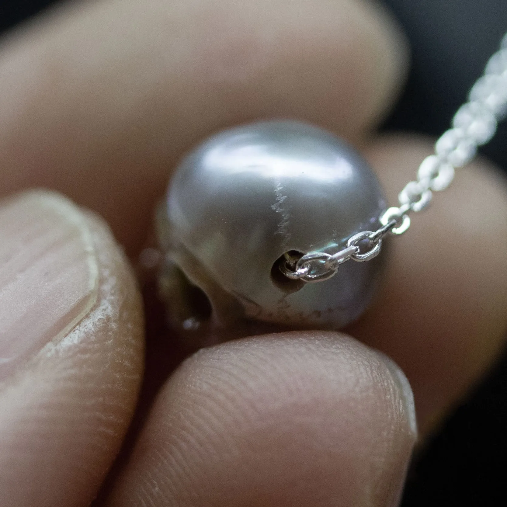 Heart Eyes Minimalist 4A Pearl Skull Necklace sold by Belle Juri product image thumbnail 3