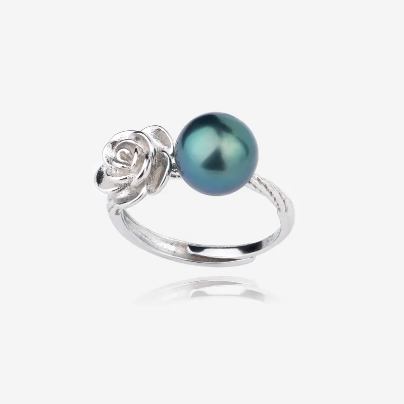 Rose Bloom Black Tahitian Pearl Ring sold by Belle Juri