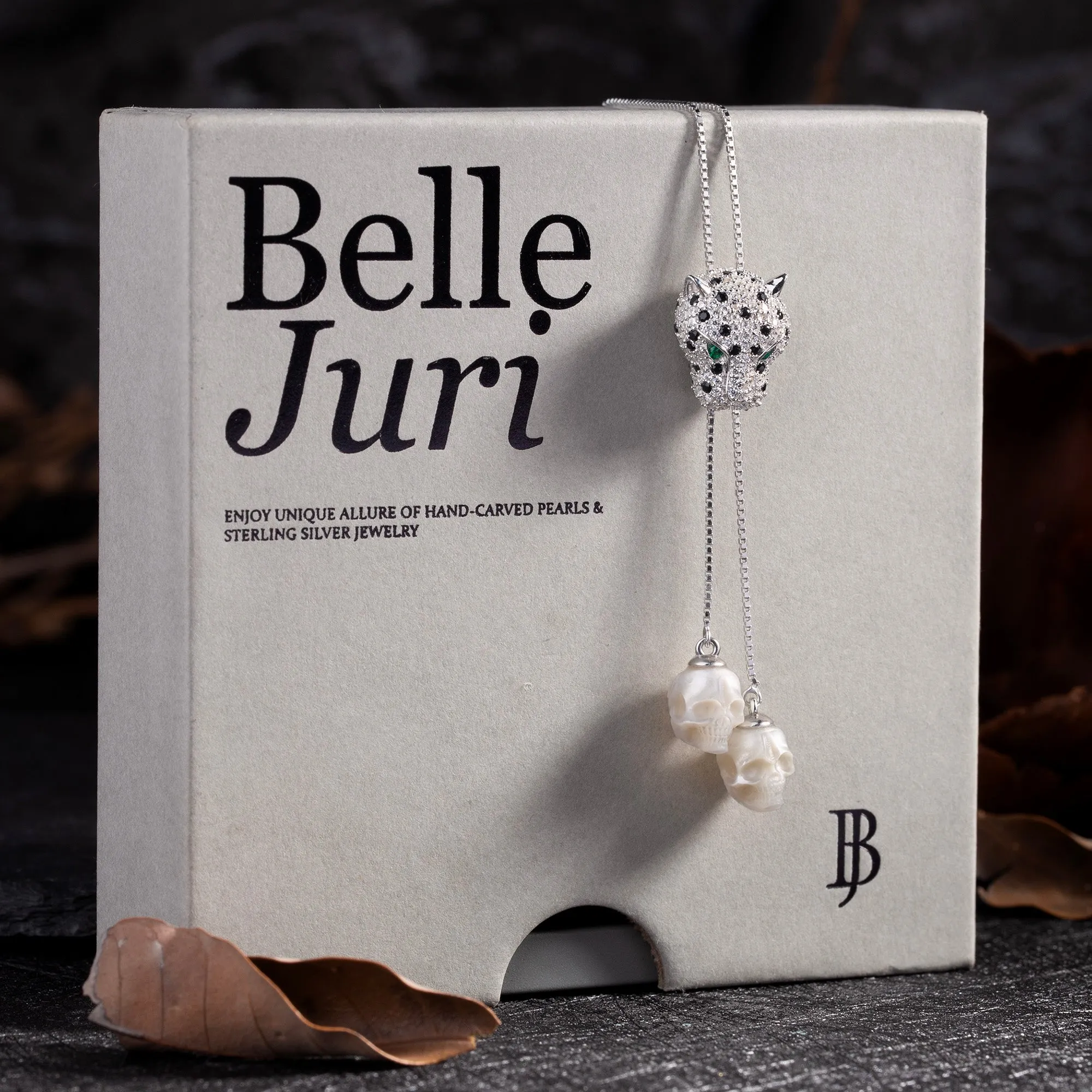 Cubic Zirconia Leopard Lariat Pearl Skull Necklace sold by Belle Juri product image thumbnail 5