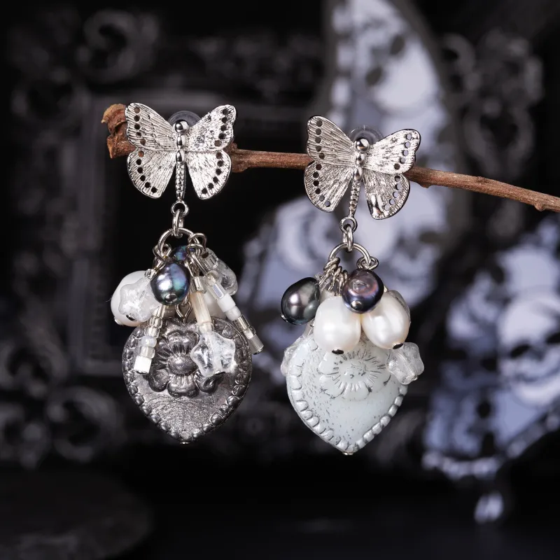 Butterfly Baroque Pearl Heart Earrings sold by Belle Juri