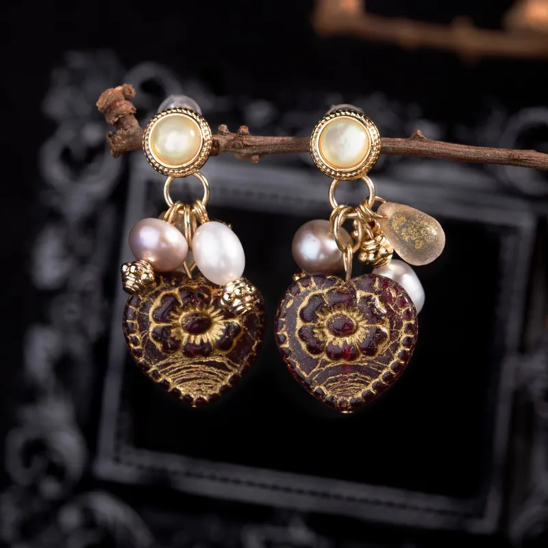 Vintage Fallen Leaf Heart Pearl Earrings sold by Belle Juri