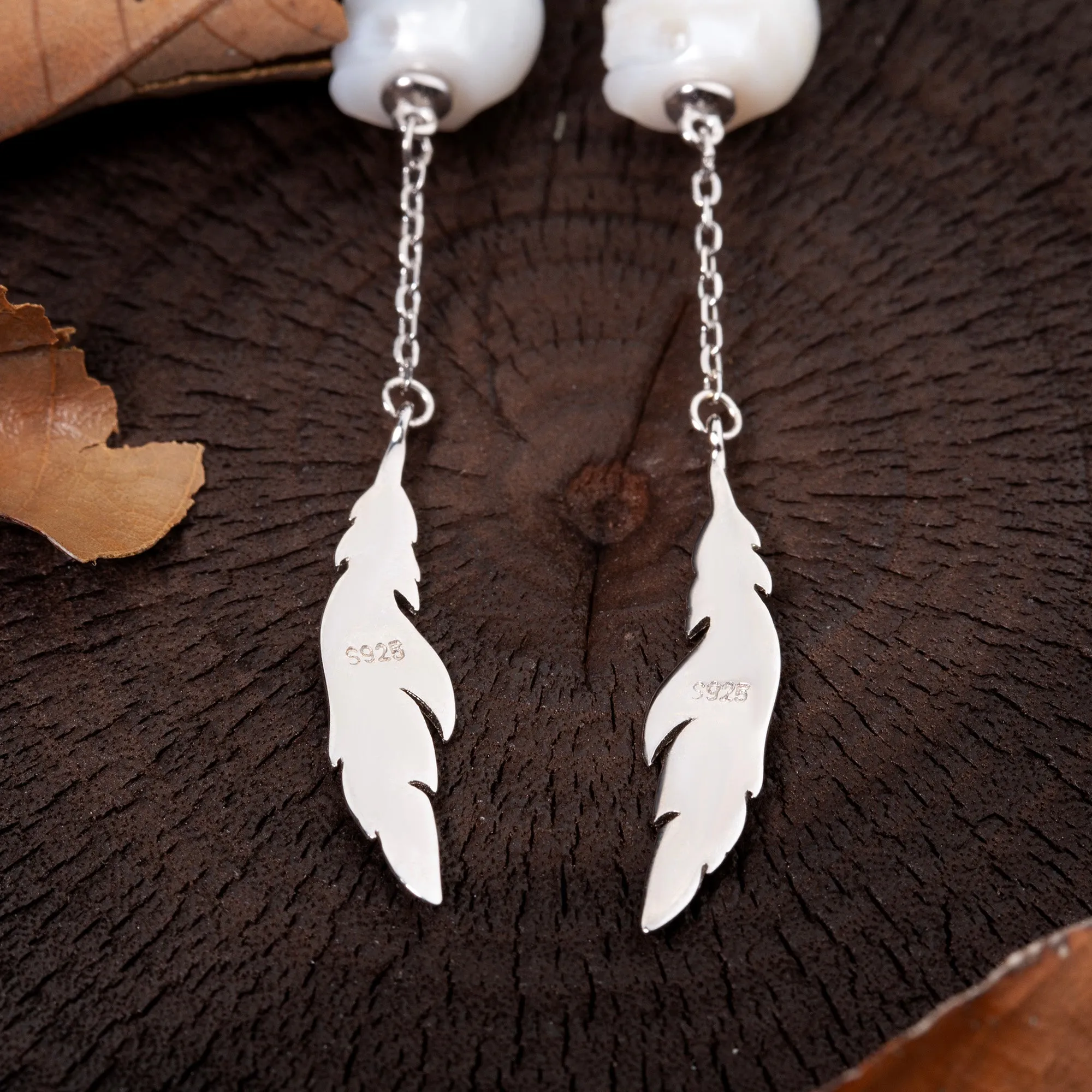 Pearl Skull Long Tassel Feather Earrings sold by Belle Juri product image thumbnail 3