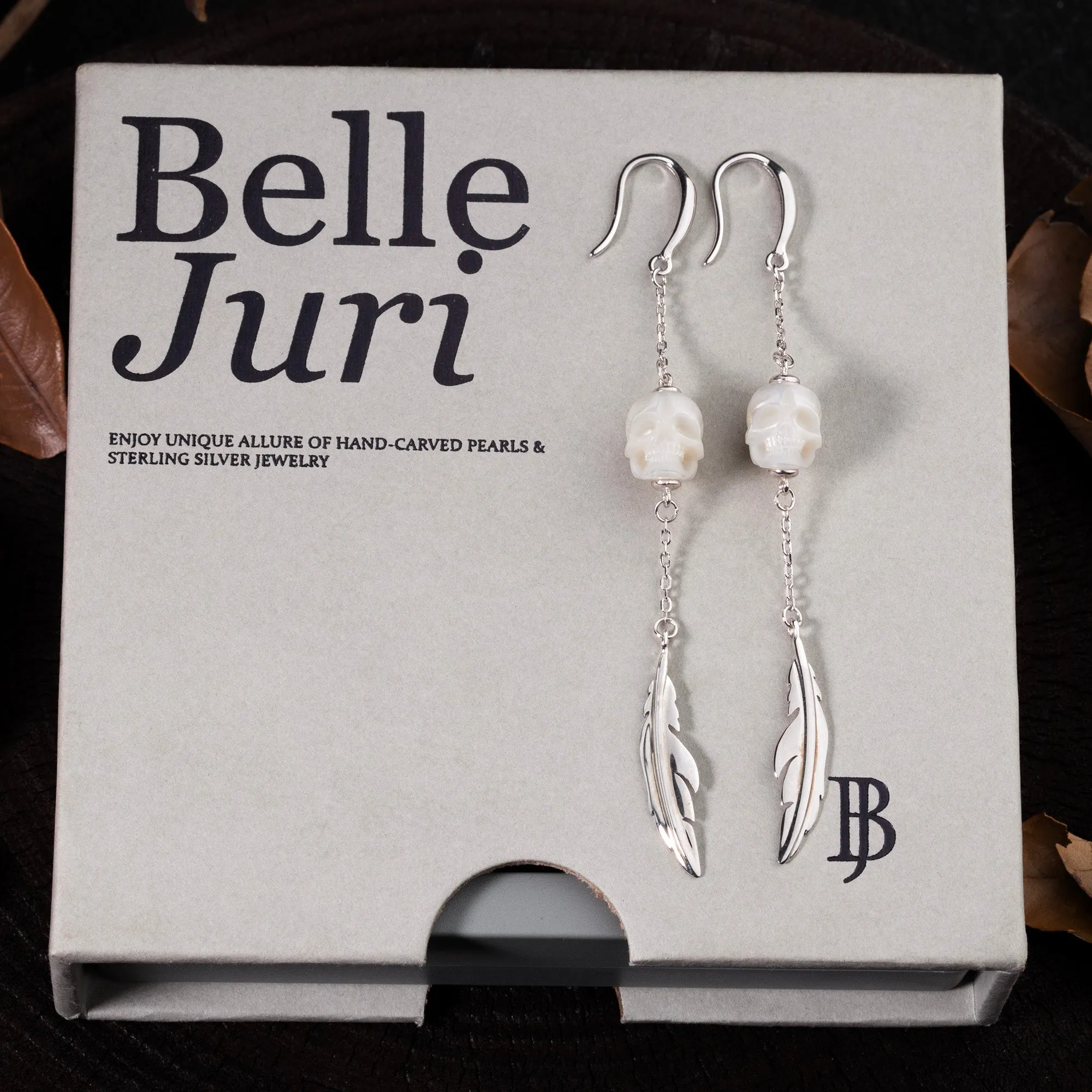 Pearl Skull Long Tassel Feather Earrings sold by Belle Juri product image thumbnail 4