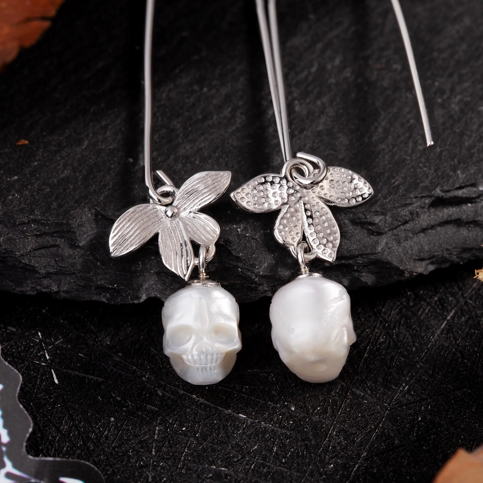 Silver Flower Pearl Drop Earring sold by Belle Juri product image thumbnail 5