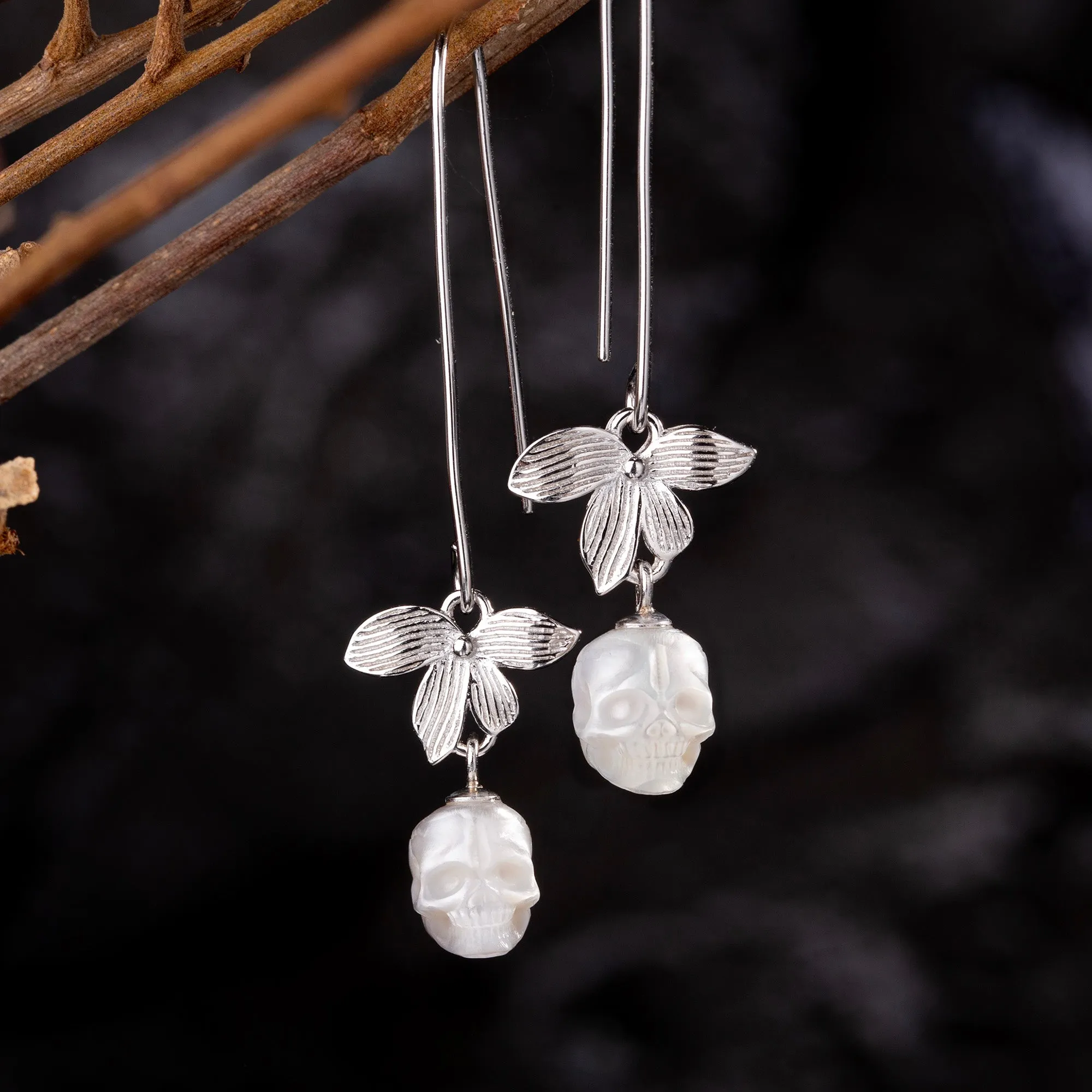 Silver Flower Pearl Drop Earring sold by Belle Juri product image thumbnail 4