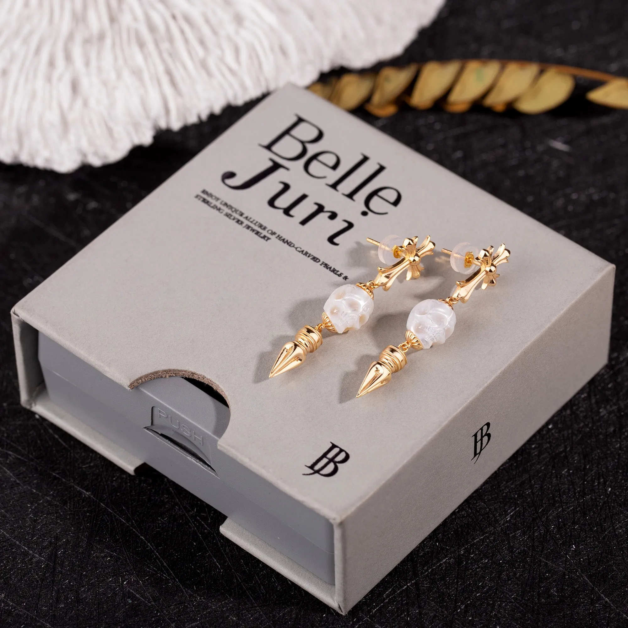 Gothic Elegance Cross & Skull Pearl Stud Earrings sold by Belle Juri product image thumbnail 4