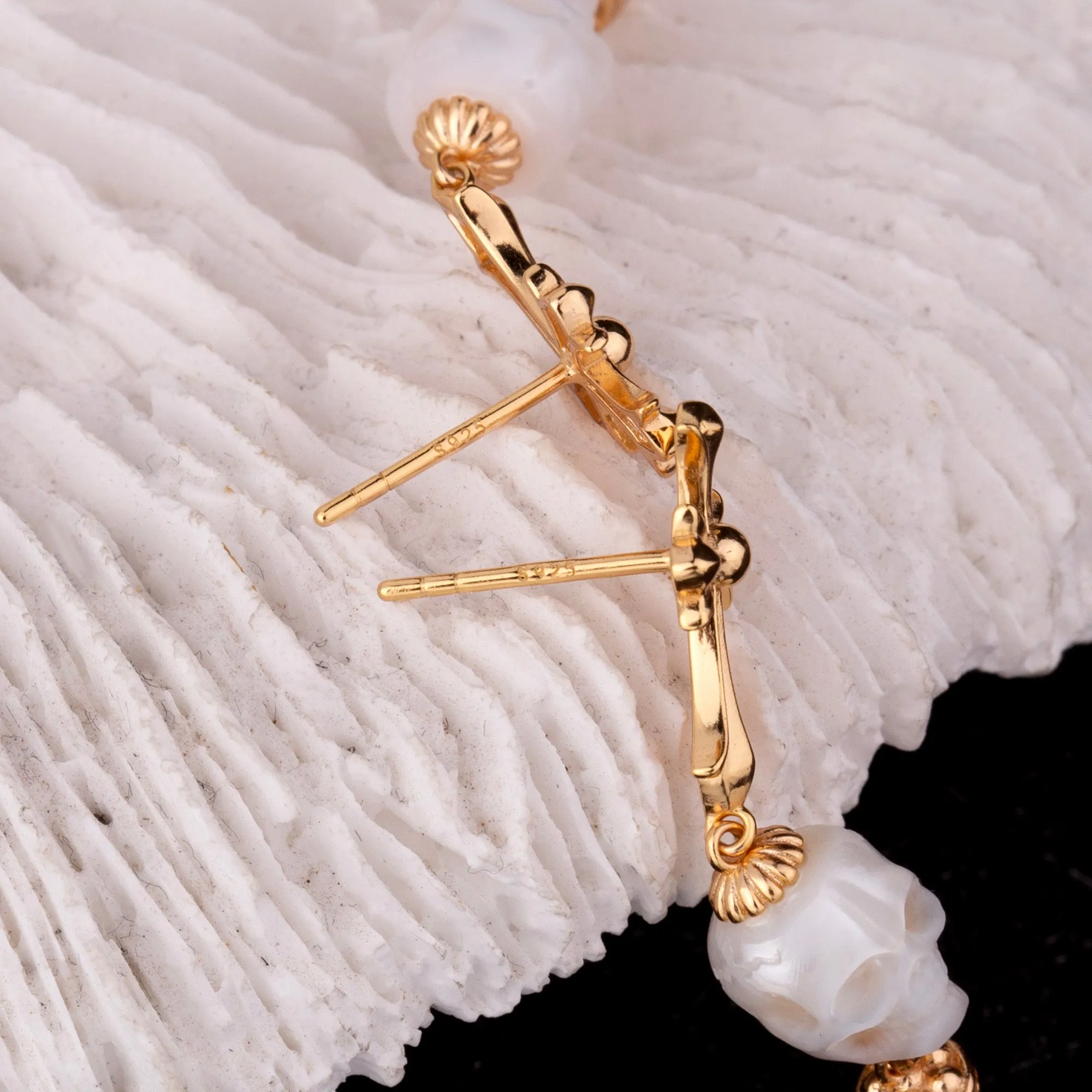 Gothic Elegance Cross & Skull Pearl Stud Earrings sold by Belle Juri product image thumbnail 5