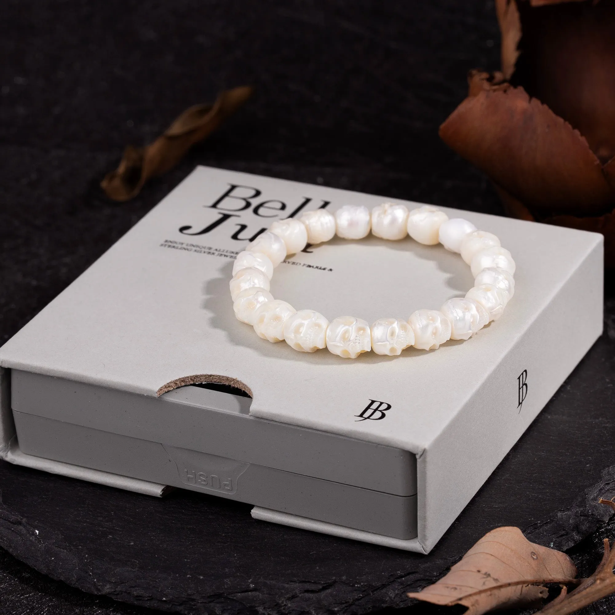 Hand-Carved Skull Pearl Bracelet sold by Belle Juri product image thumbnail 5