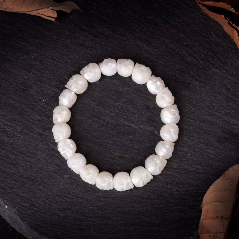 Hand-Carved Skull Pearl Bracelet made by Belle Juri