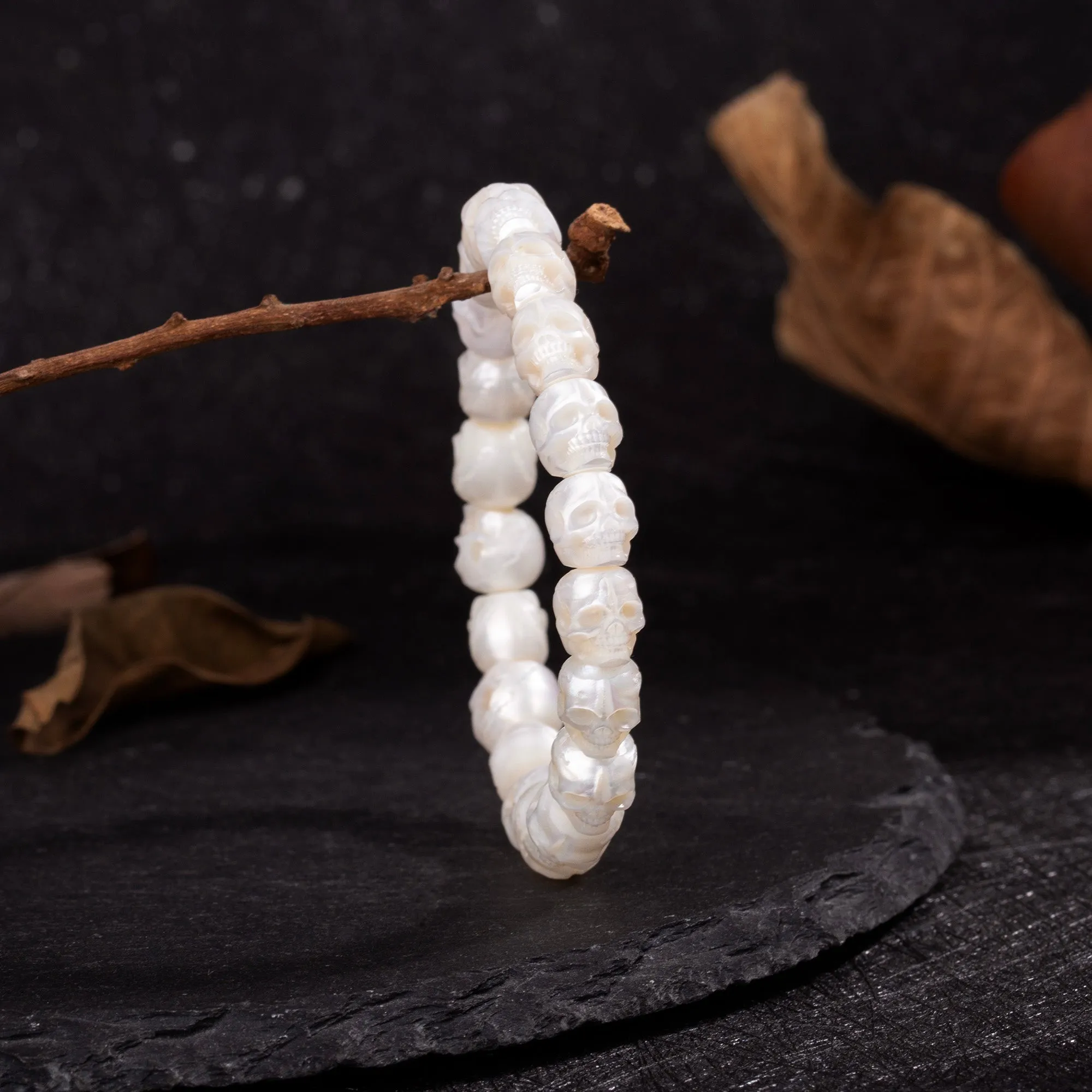 Hand-Carved Skull Pearl Bracelet sold by Belle Juri product image thumbnail 3