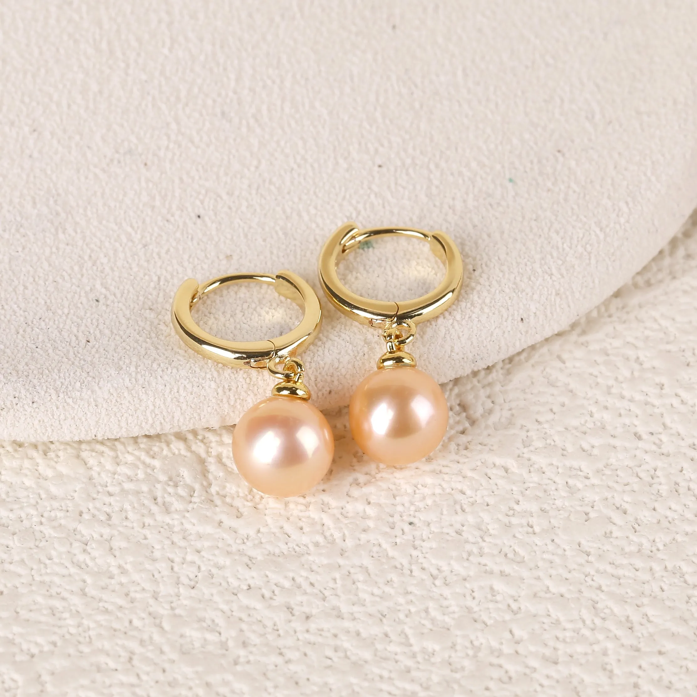 Classic Round Pearl Drop Huggie Hoop Earrings sold by Belle Juri product image thumbnail 3