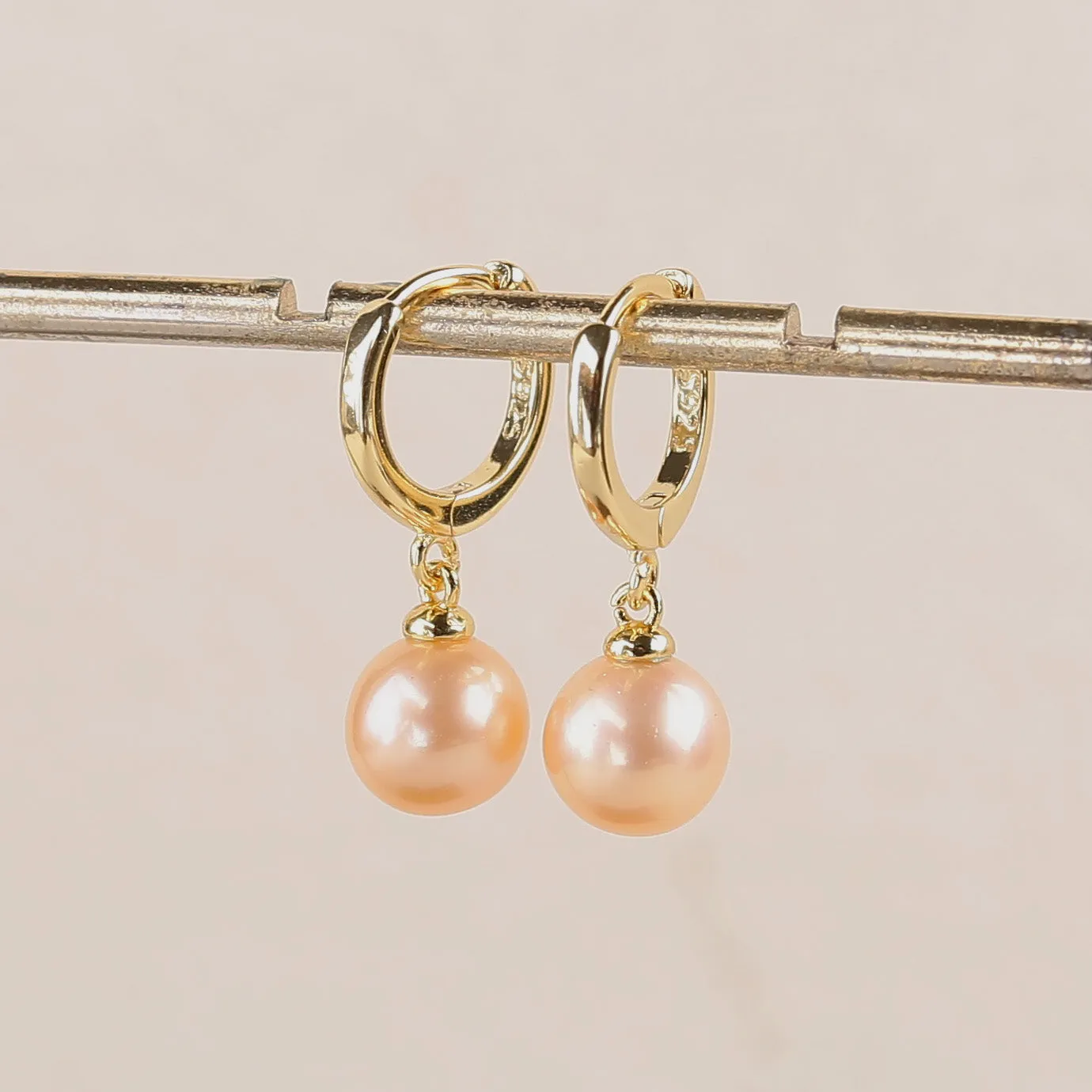 Classic Round Pearl Drop Huggie Hoop Earrings sold by Belle Juri