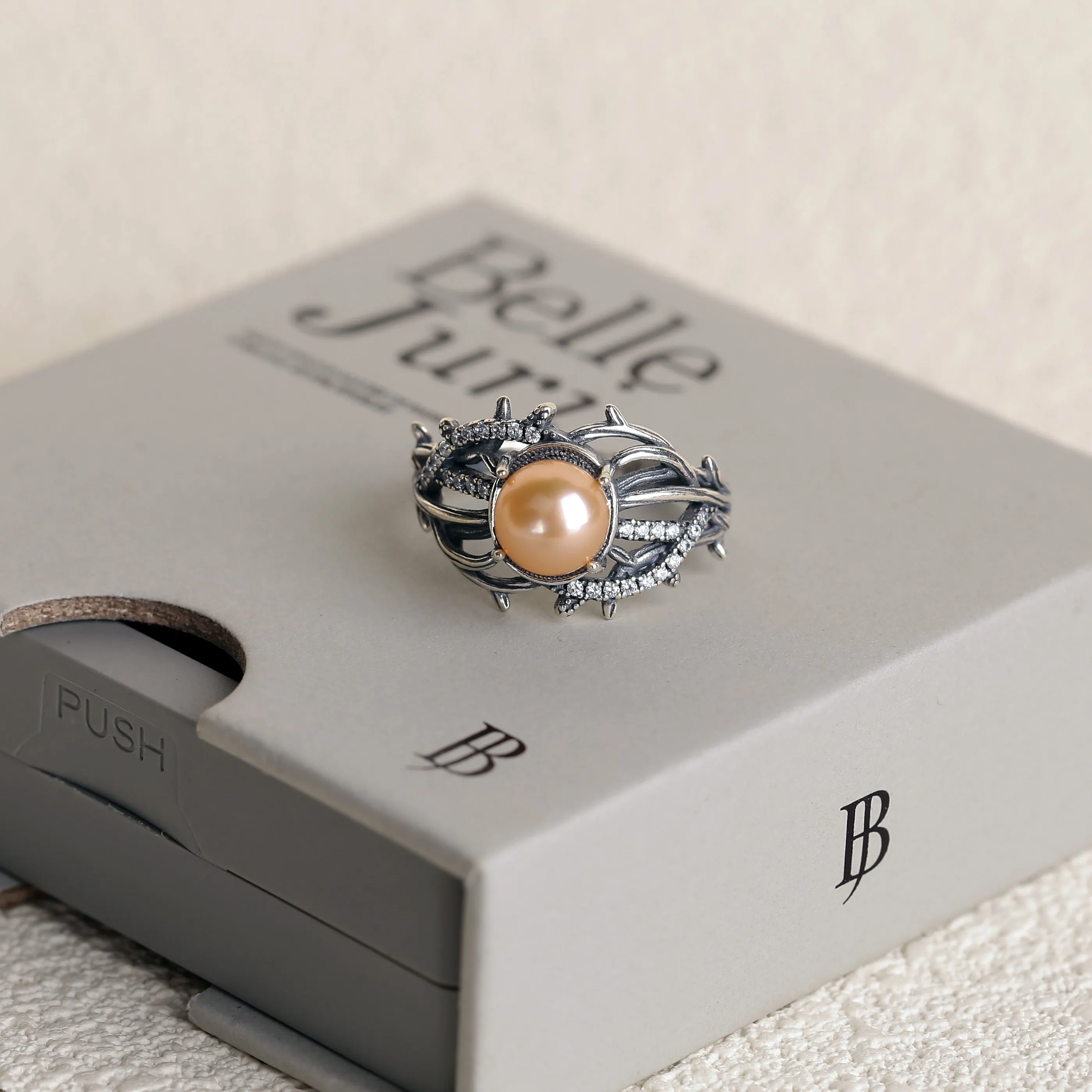 Gothic Vine Branches Twist Inlaid Pearl Ring sold by Belle Juri product image thumbnail 4