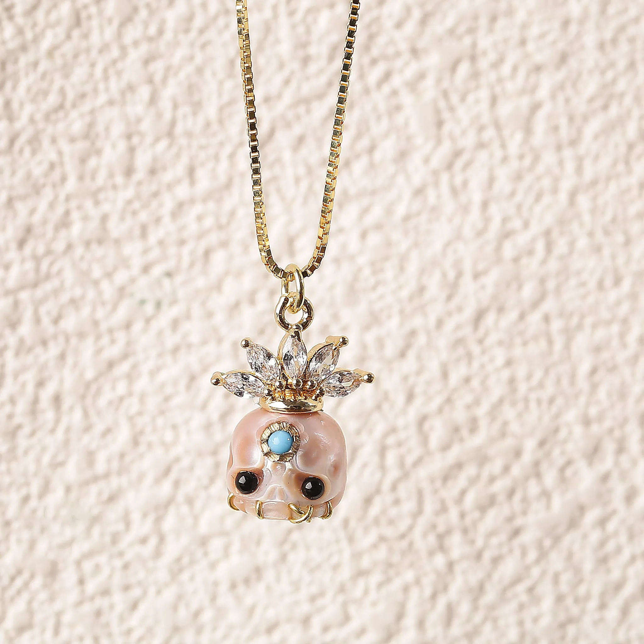 Zircon Crowned Carved Pearl Skull Śmaśana Necklace sold by Belle Juri product image thumbnail 4