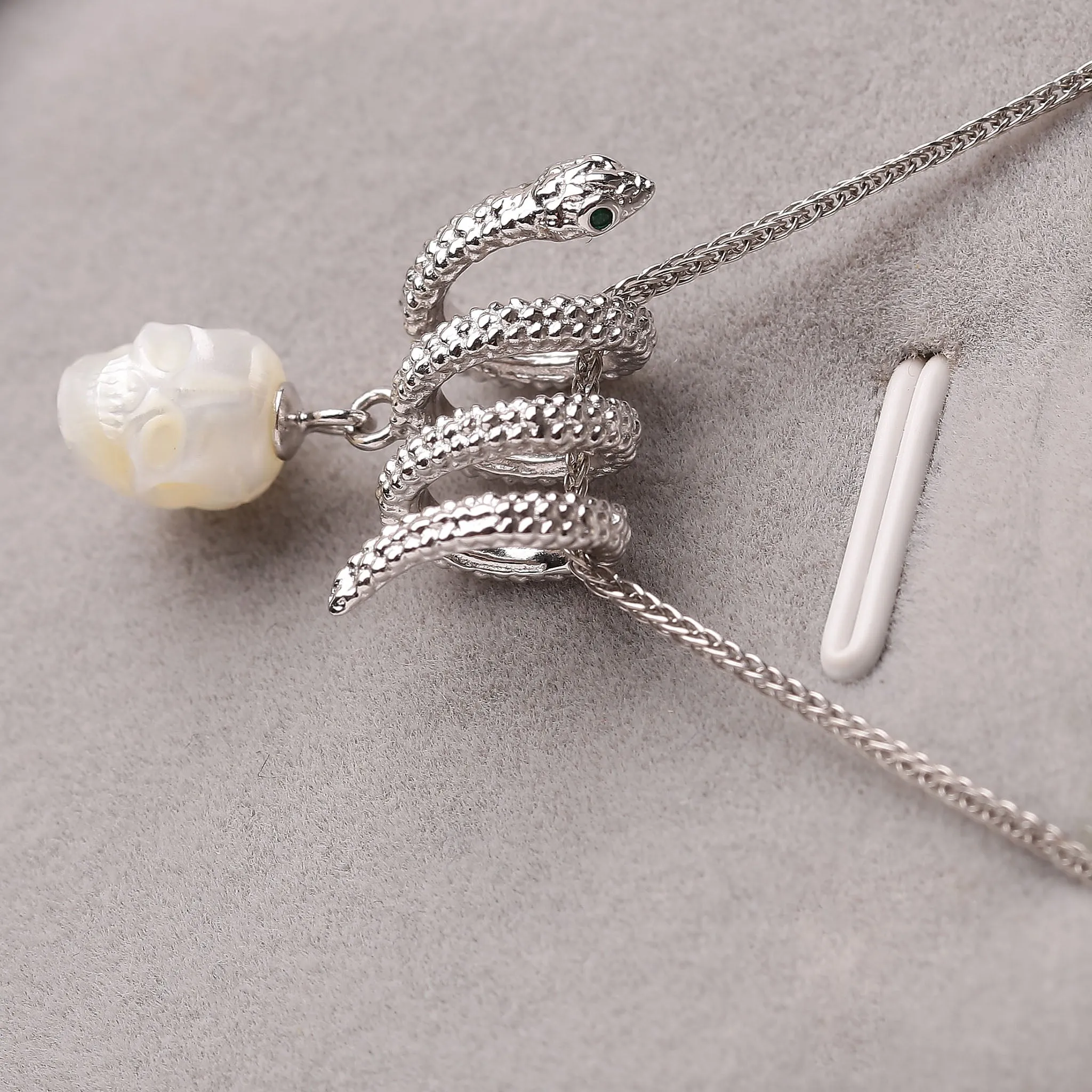 Serpent Coil Skull Pearl Pendant Necklace sold by Belle Juri product image thumbnail 5