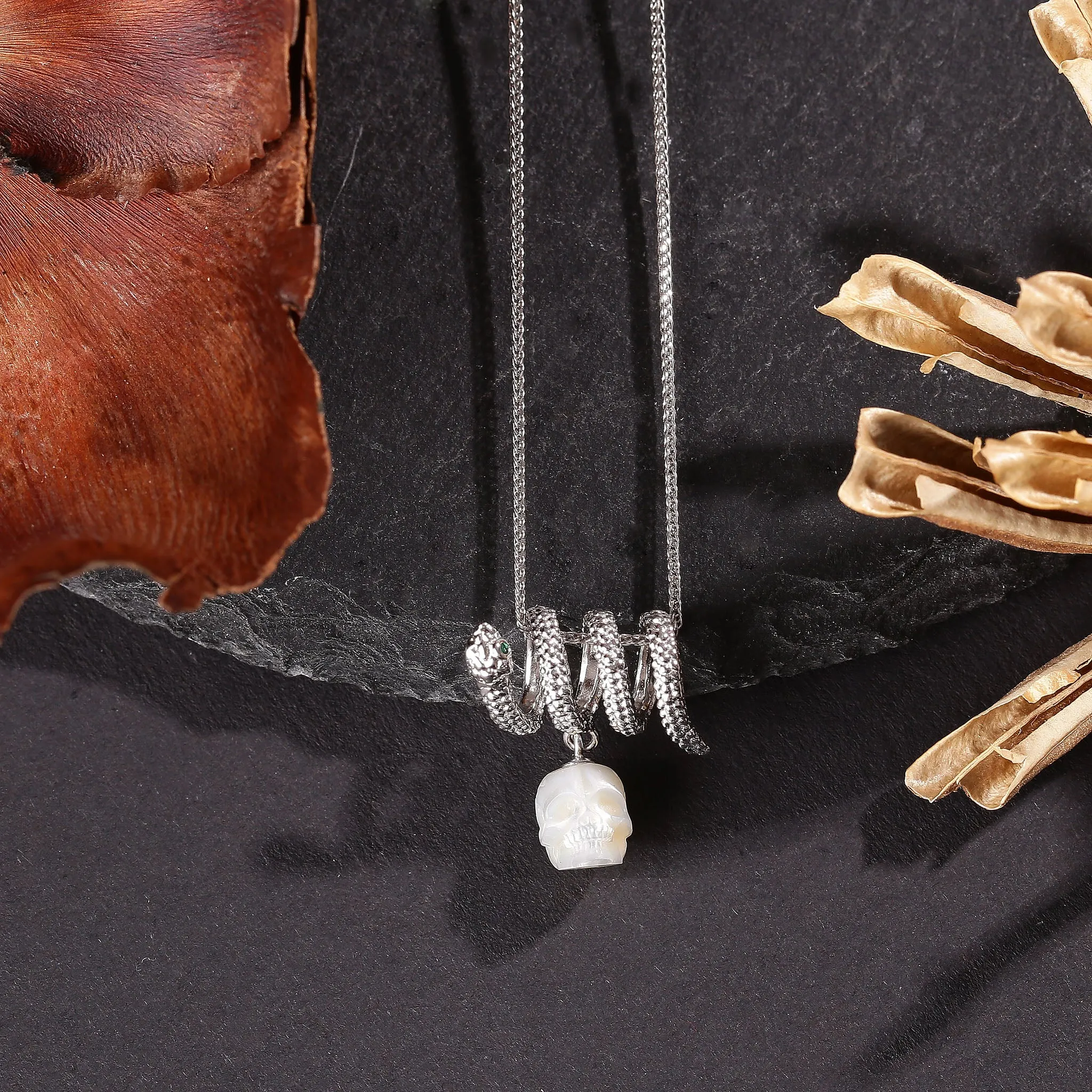 Serpent Coil Skull Pearl Pendant Necklace sold by Belle Juri product image thumbnail 4