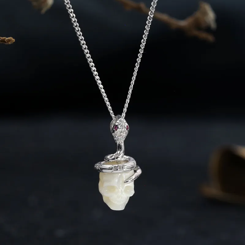 Gothic Snake Skull Pearl CZ Pendant made by Belle Juri