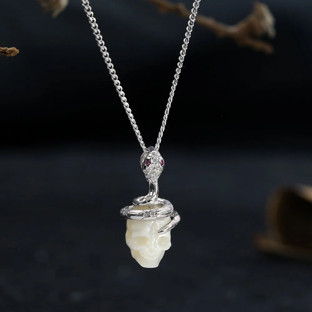 Gothic Snake Skull Pearl CZ Pendant sold by Belle Juri