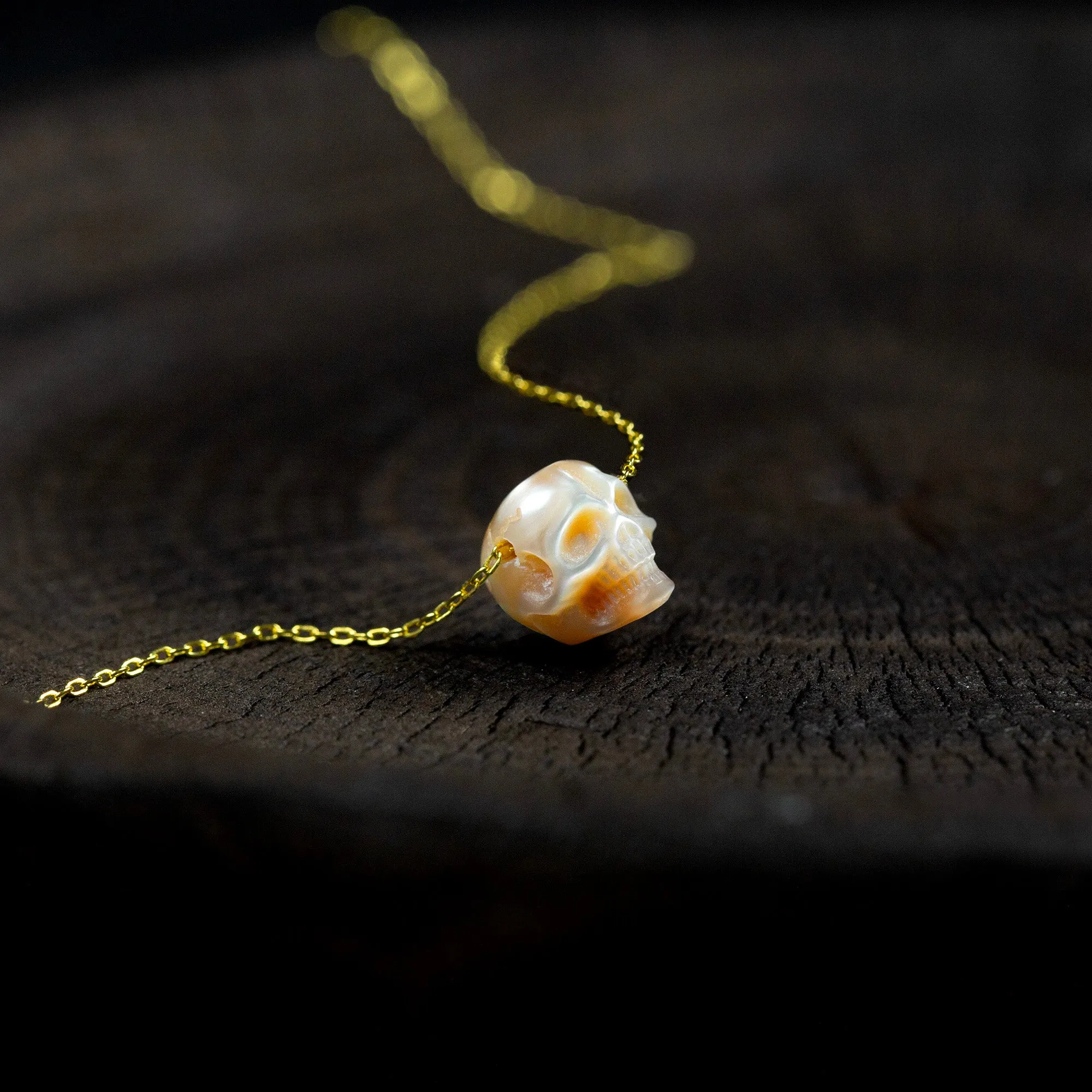 Minimalist Pearl Skull Necklace (Light orange) sold by Belle Juri product image thumbnail 2