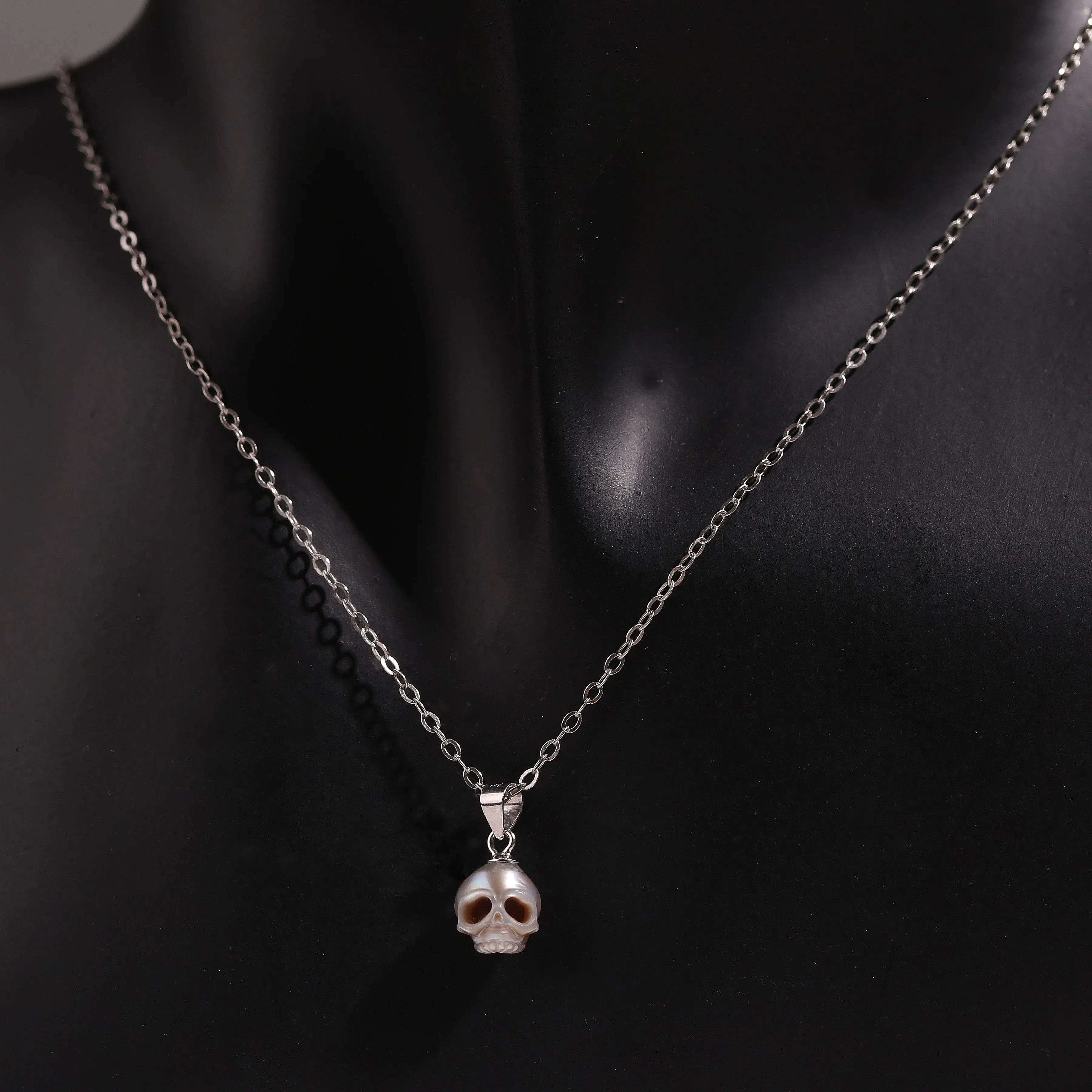 Grey Gothic Cranium Pearl Pendant Necklace sold by Belle Juri product image thumbnail 5