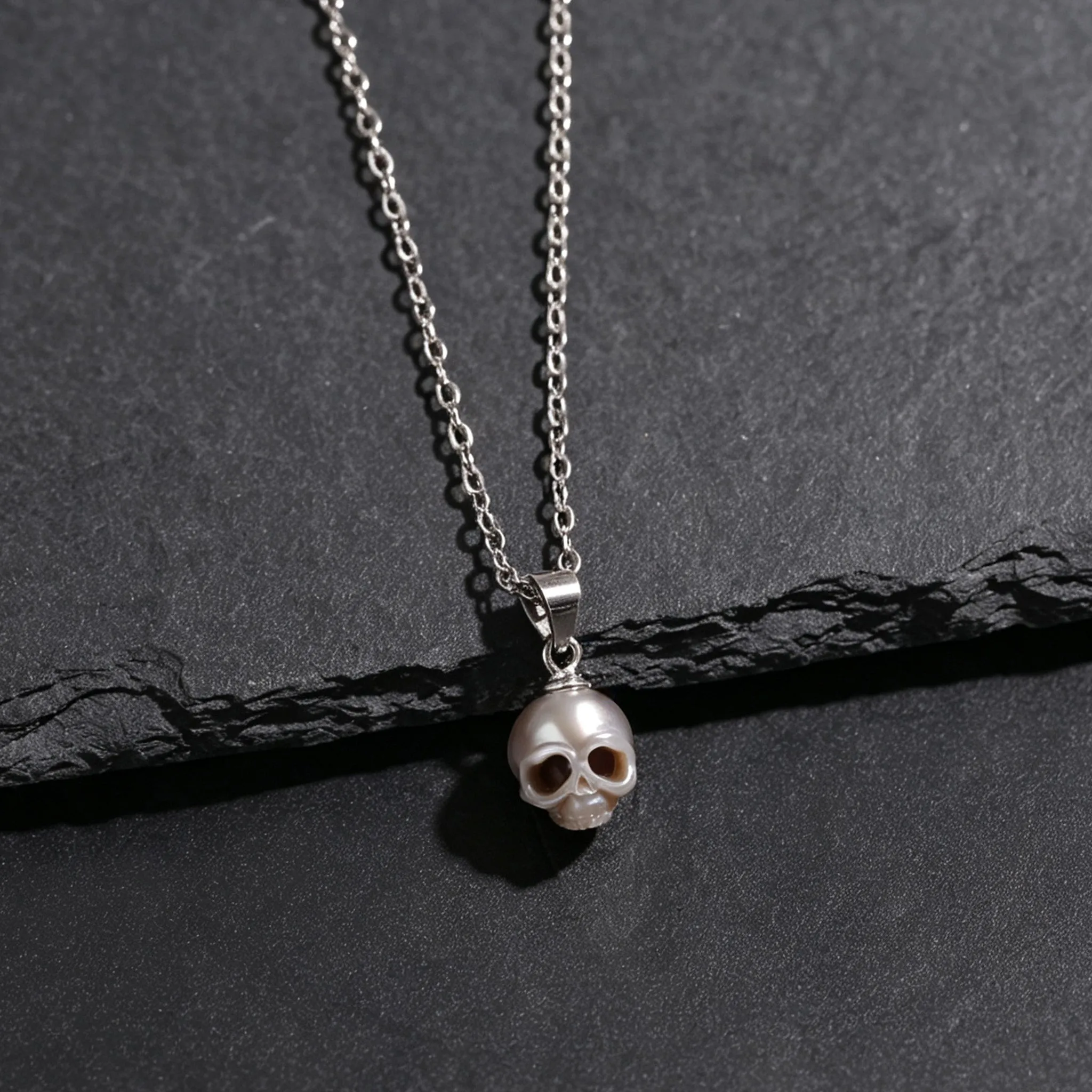 Grey Gothic Cranium Pearl Pendant Necklace sold by Belle Juri product image thumbnail 3