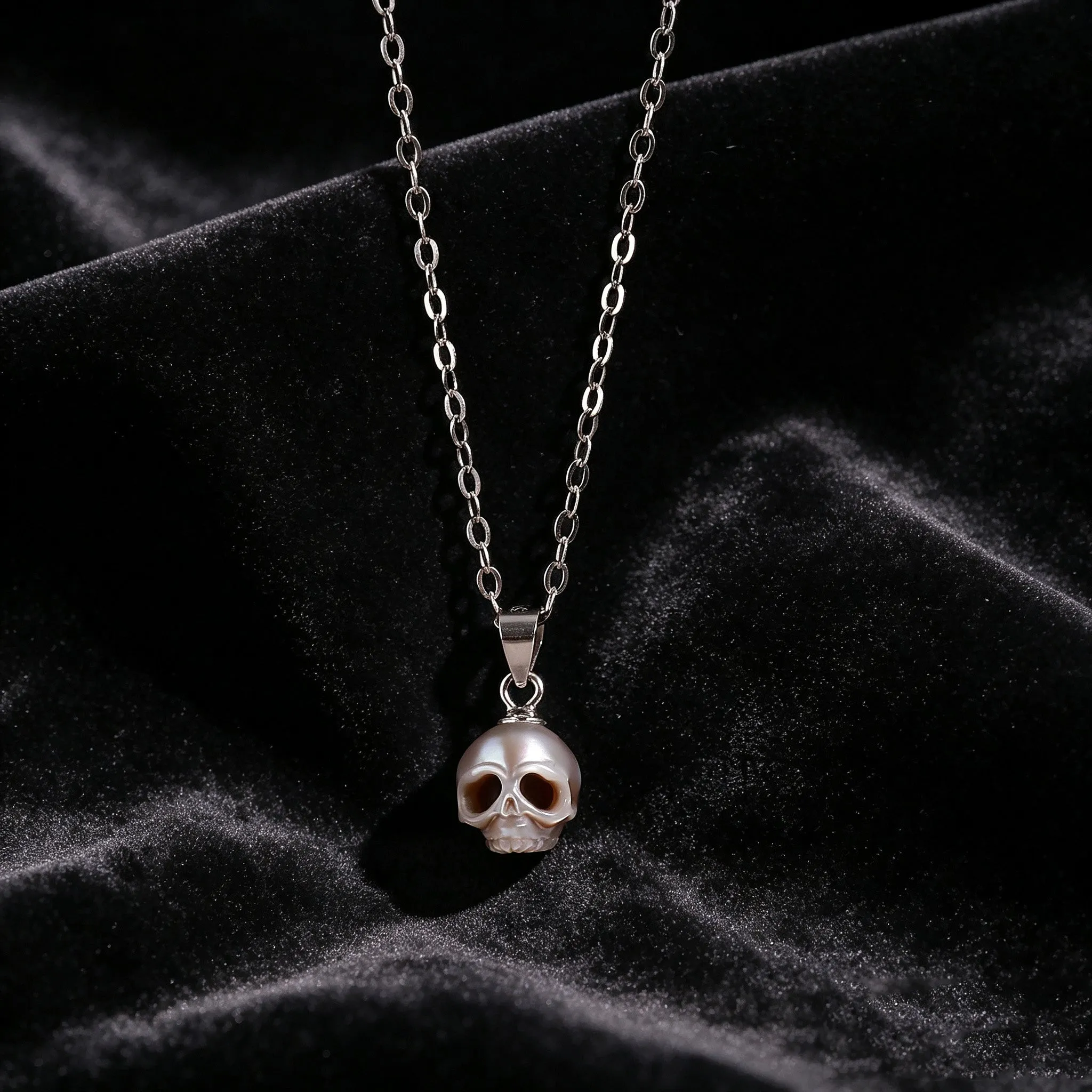 Grey Gothic Cranium Pearl Pendant Necklace sold by Belle Juri product image thumbnail 2