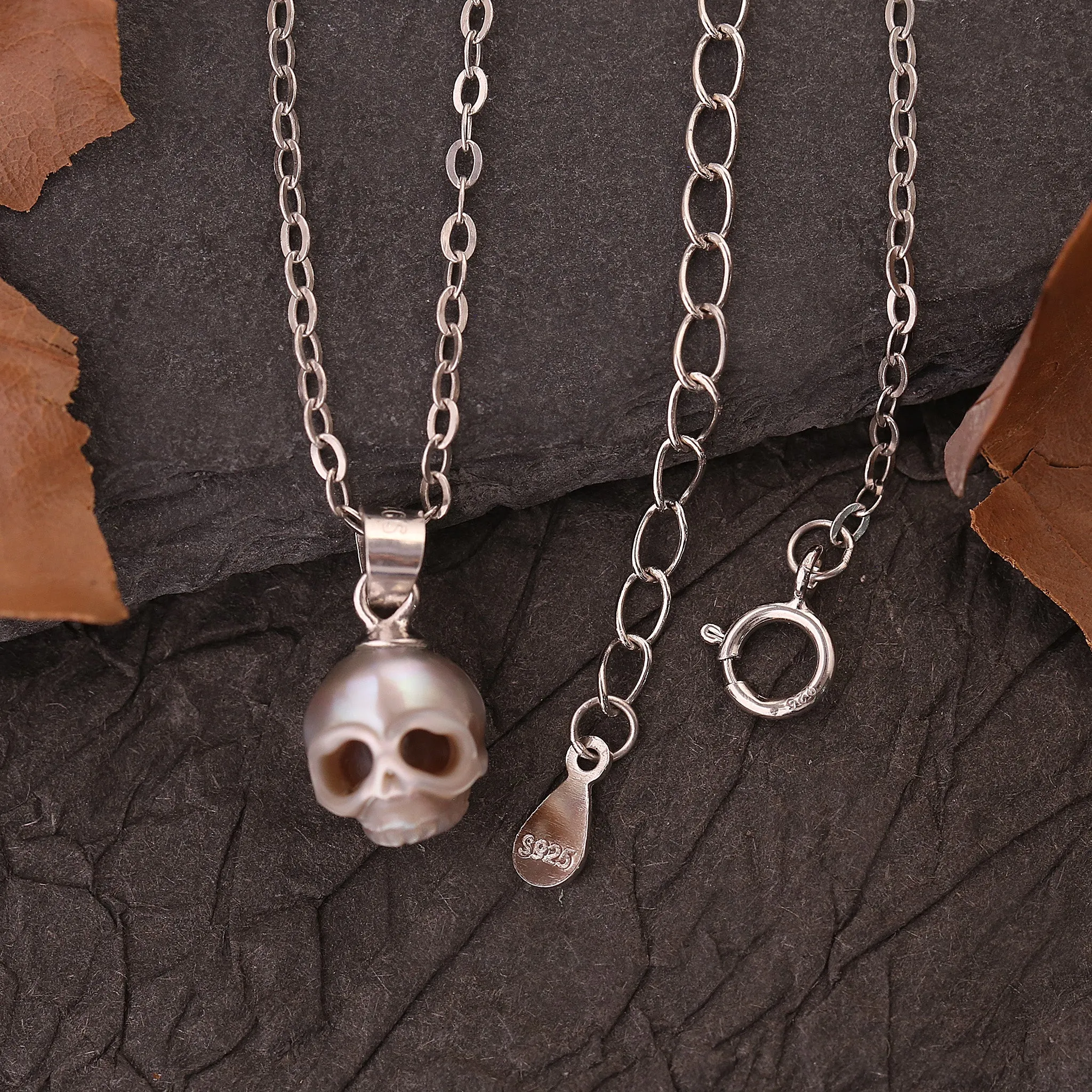 Grey Gothic Cranium Pearl Pendant Necklace sold by Belle Juri product image thumbnail 4