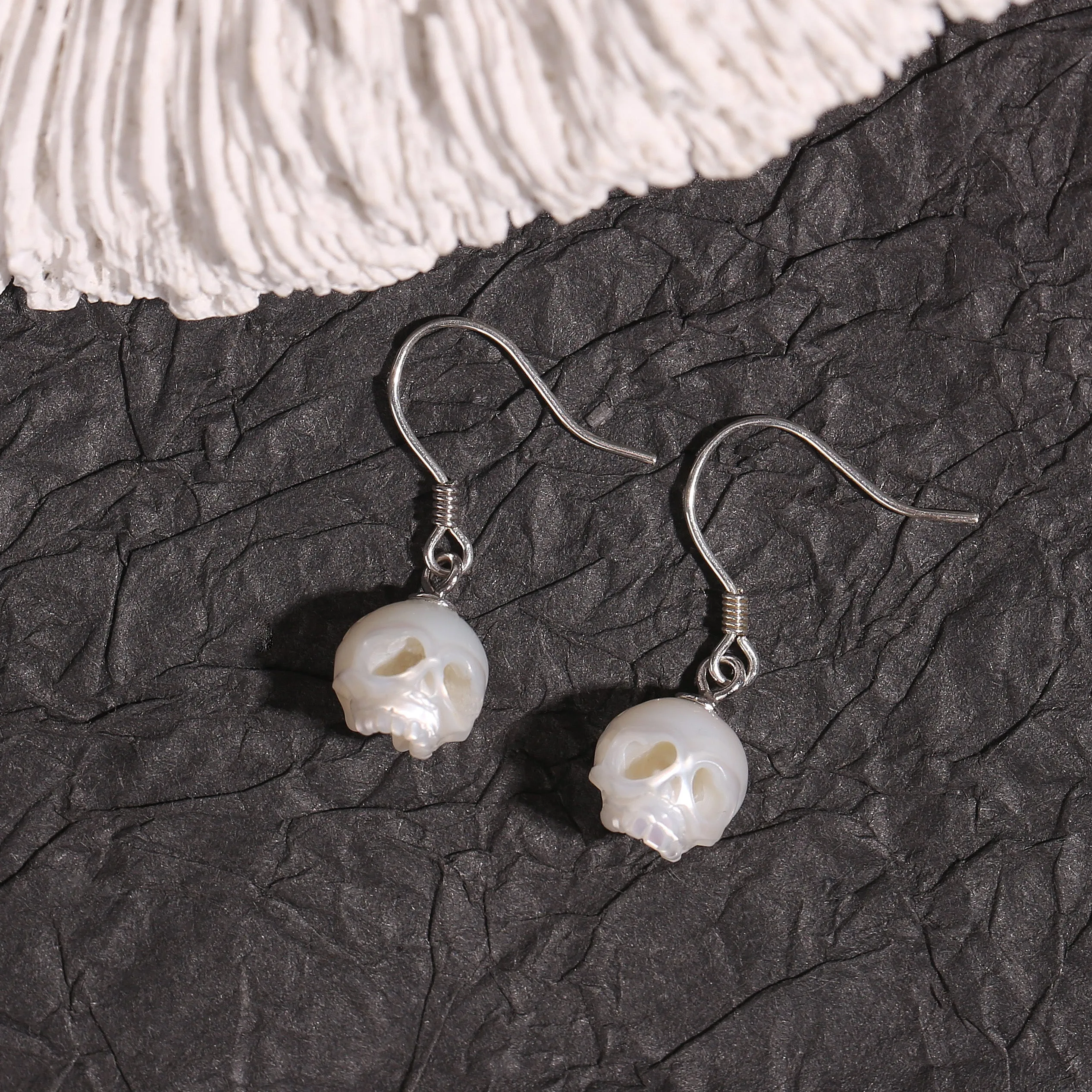 Minimalist Cranium Pearl Dangle Drop Earrings sold by Belle Juri product image thumbnail 4