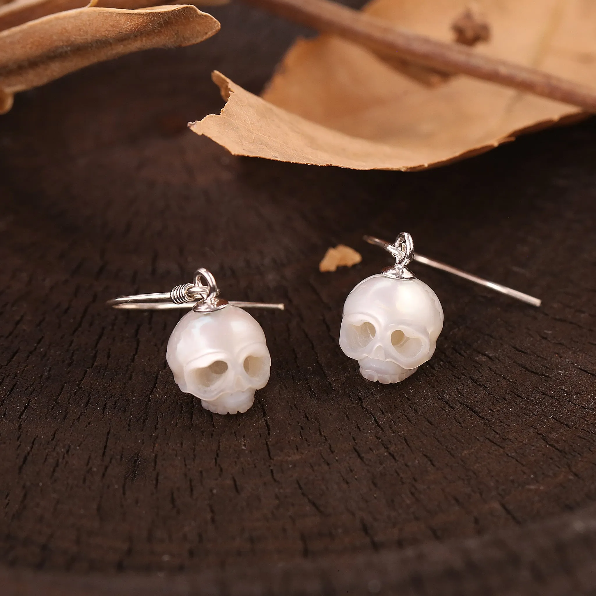 Minimalist Cranium Pearl Dangle Drop Earrings sold by Belle Juri product image thumbnail 3