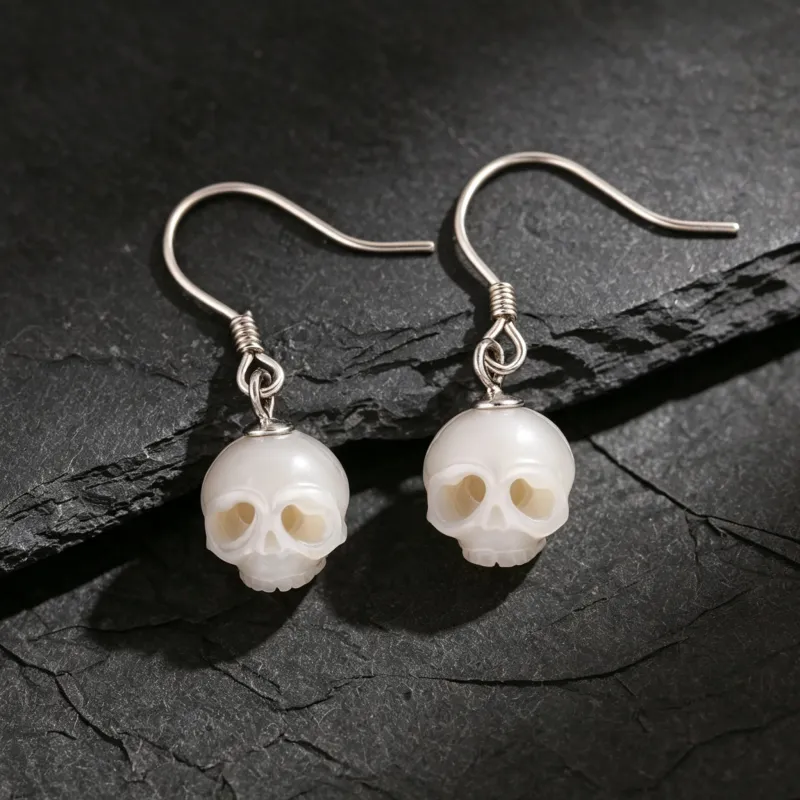 Minimalist Cranium Pearl Dangle Drop Earrings made by Belle Juri