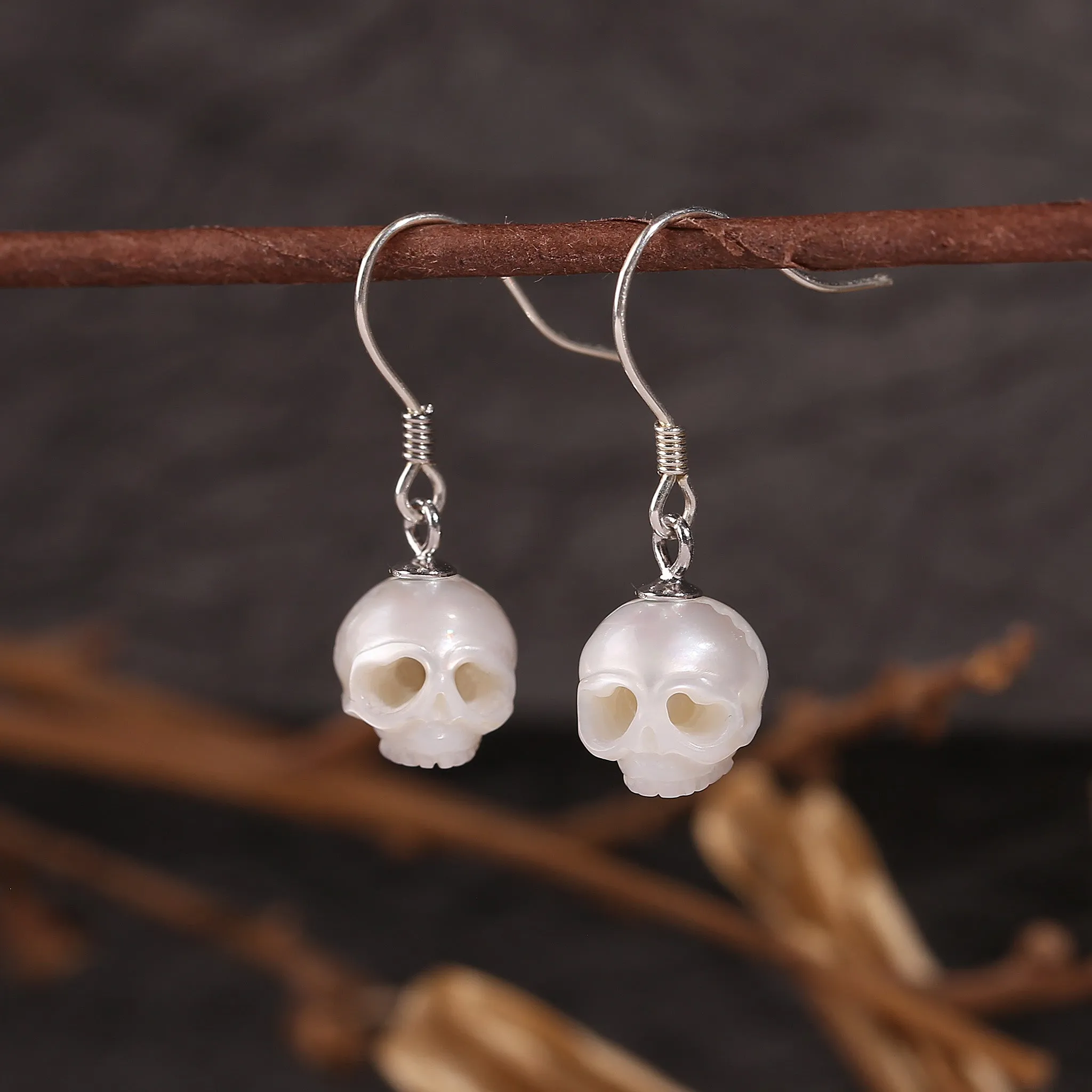 Minimalist Cranium Pearl Dangle Drop Earrings sold by Belle Juri product image thumbnail 2