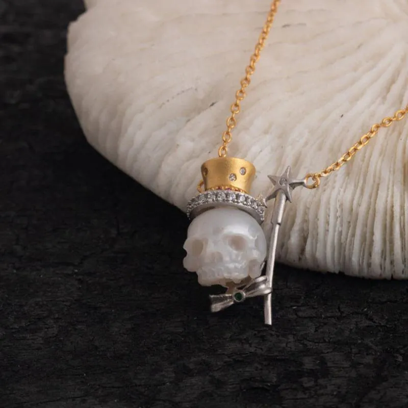 Magician Pearl Cranium Necklace with CZ Top Hat sold by Belle Juri