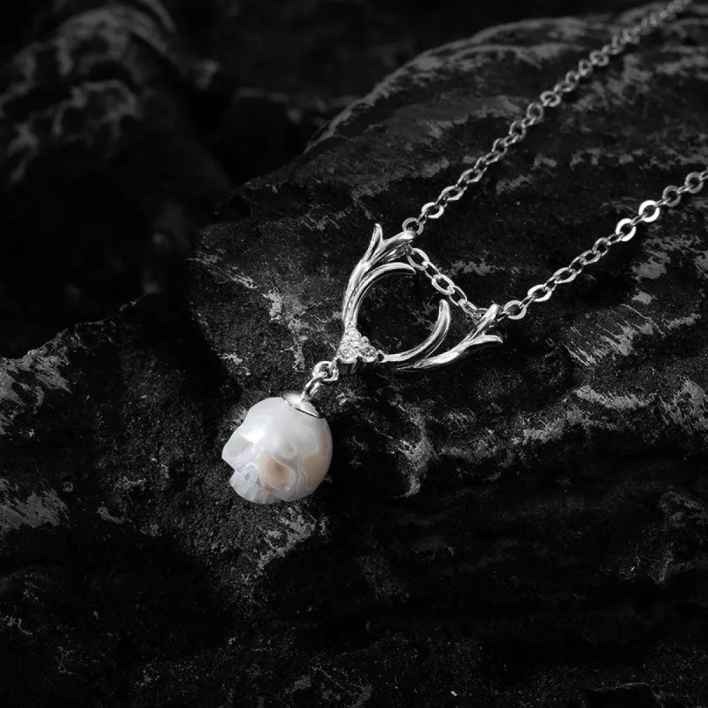 Sika Deer Antler Pearl Cranium Pendant Necklace sold by Belle Juri
