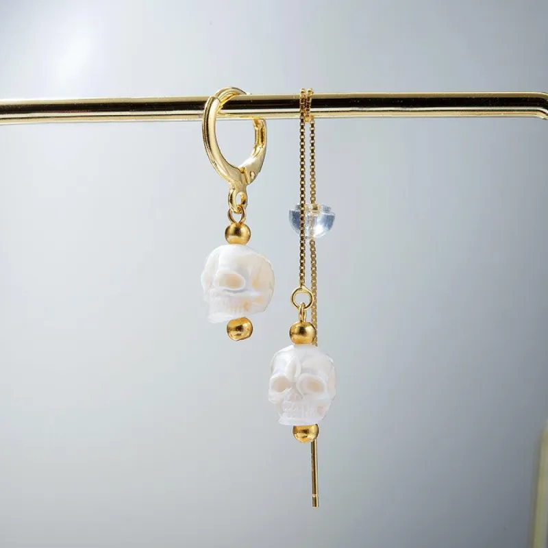 Classic Pearl Skull Hoop Clasp & Threader Earrings sold by Belle Juri