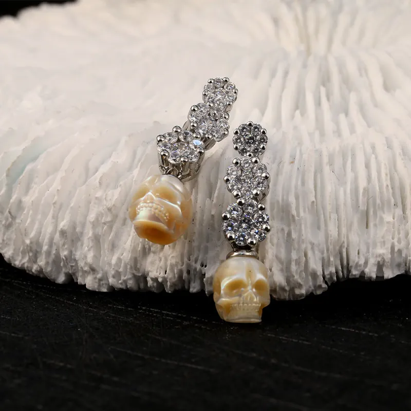 Dainty Floral CZ Cluster Pearl Skull Jewelry Set sold by Belle Juri