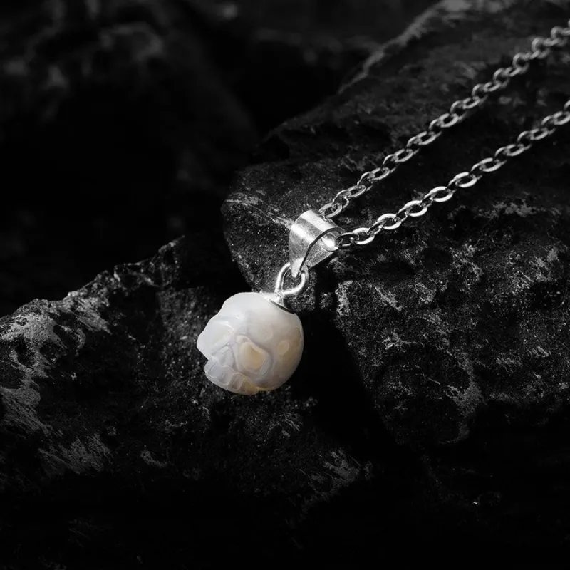 Gothic Minimalist Pearl Cranium Pendant Necklace sold by Belle Juri