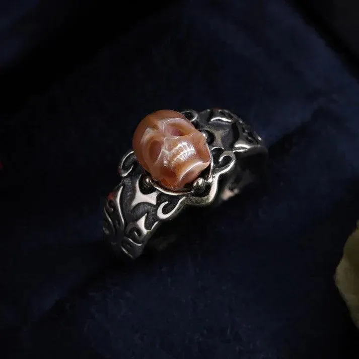 Gothic Wide Band Carved Embossed Pearl Skull Ring sold by Belle Juri product image thumbnail 3
