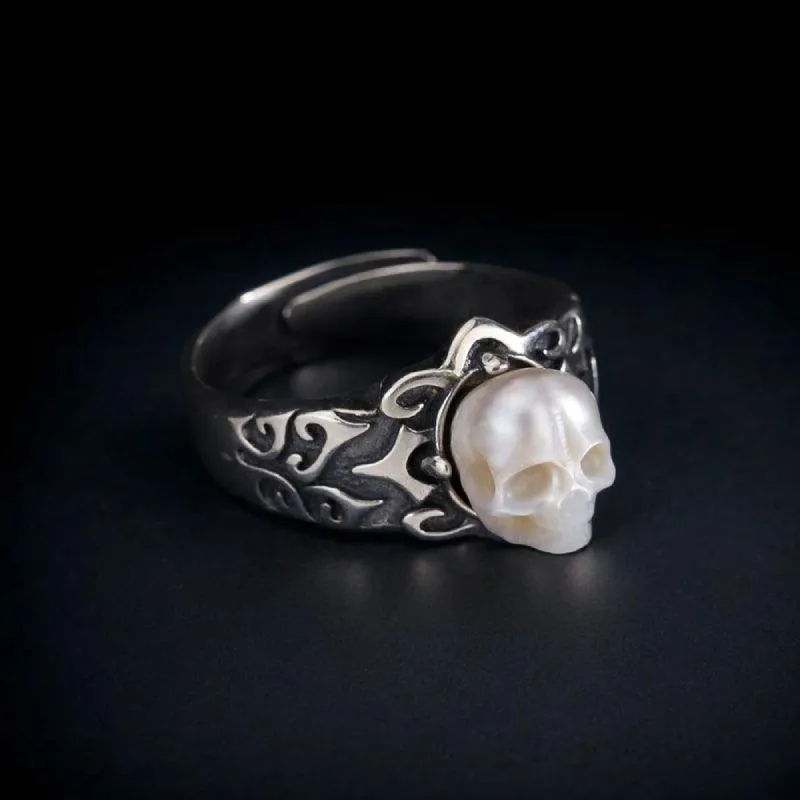 Gothic Wide Band Carved Embossed Pearl Skull Ring sold by Belle Juri product image thumbnail 2