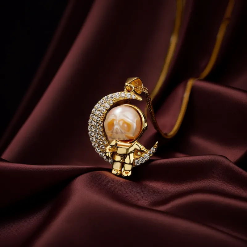Moon Astronaut Spaceman Cranium Pearl Necklace sold by Belle Juri