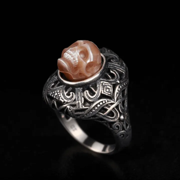 Antique Gothic Carved Pearl Skull Queen Easter Ring sold by Belle Juri product image thumbnail 2