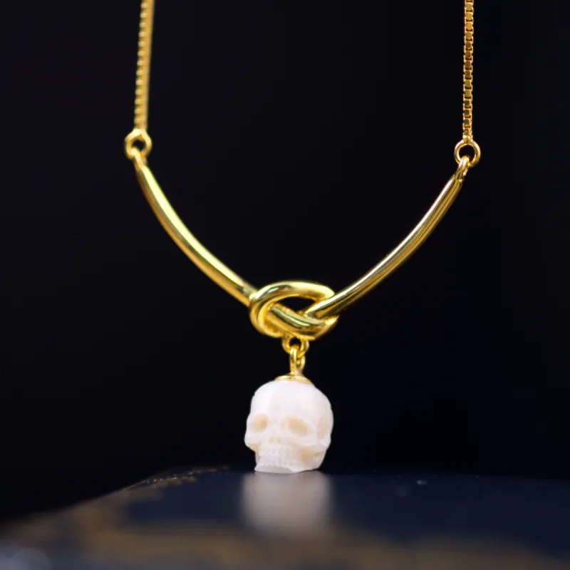 Simple Knotted Pearl Skull Necklace sold by Belle Juri