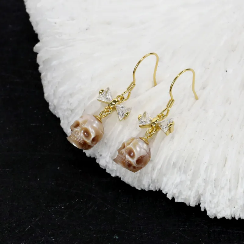 CZ Bow Pearl Skull Hook Earrings sold by Belle Juri