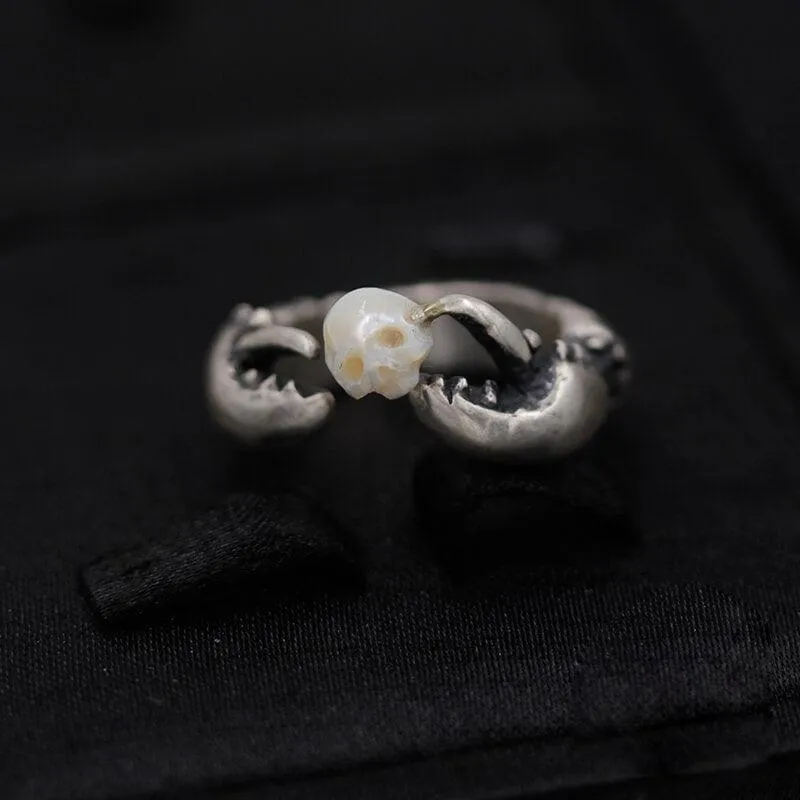Pearl Skull Crab Pincer Ring sold by Belle Juri